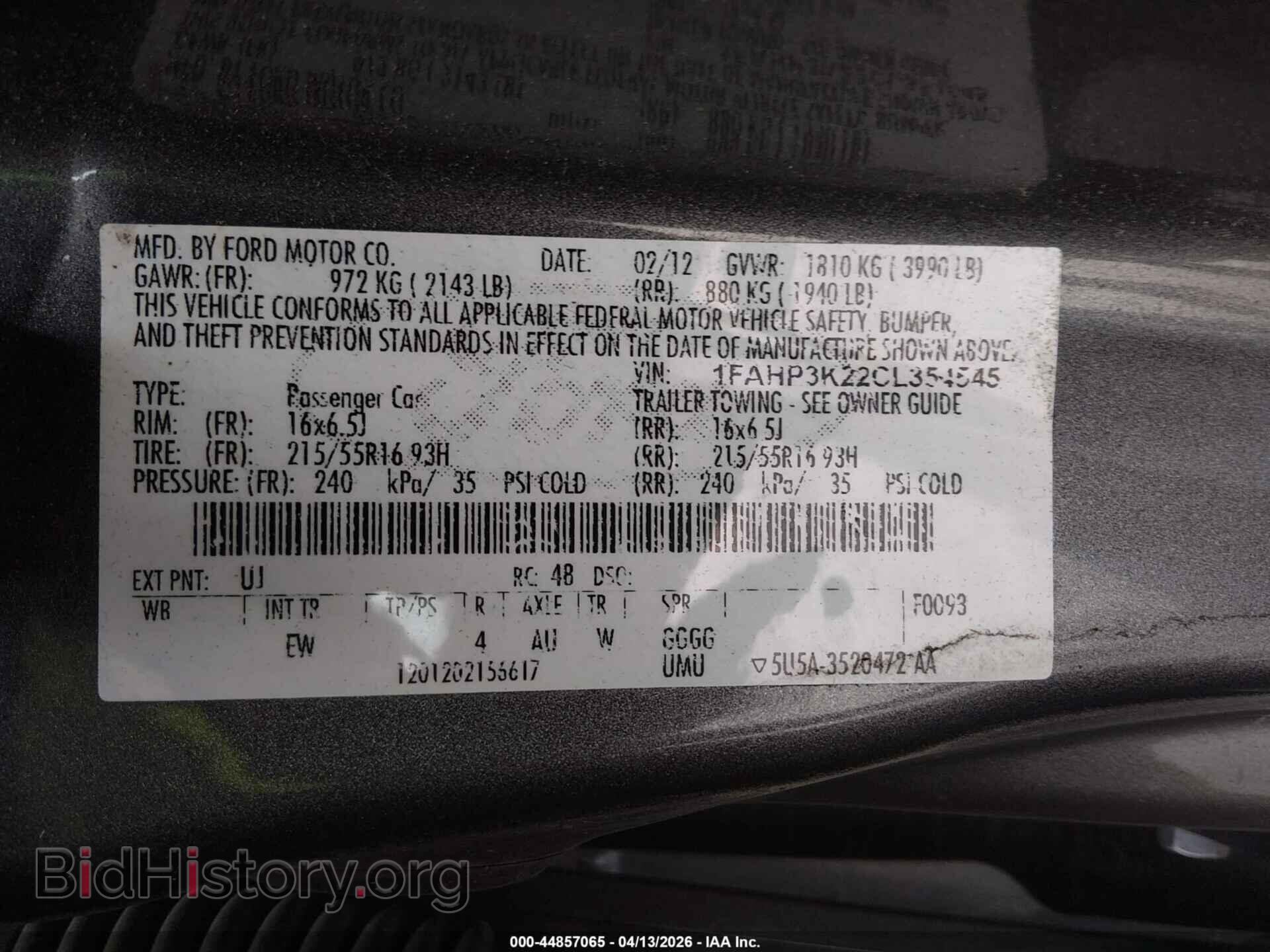 2012 FORD FOCUS - VIN: 1FAHP3K22CL354545 - Фото 9