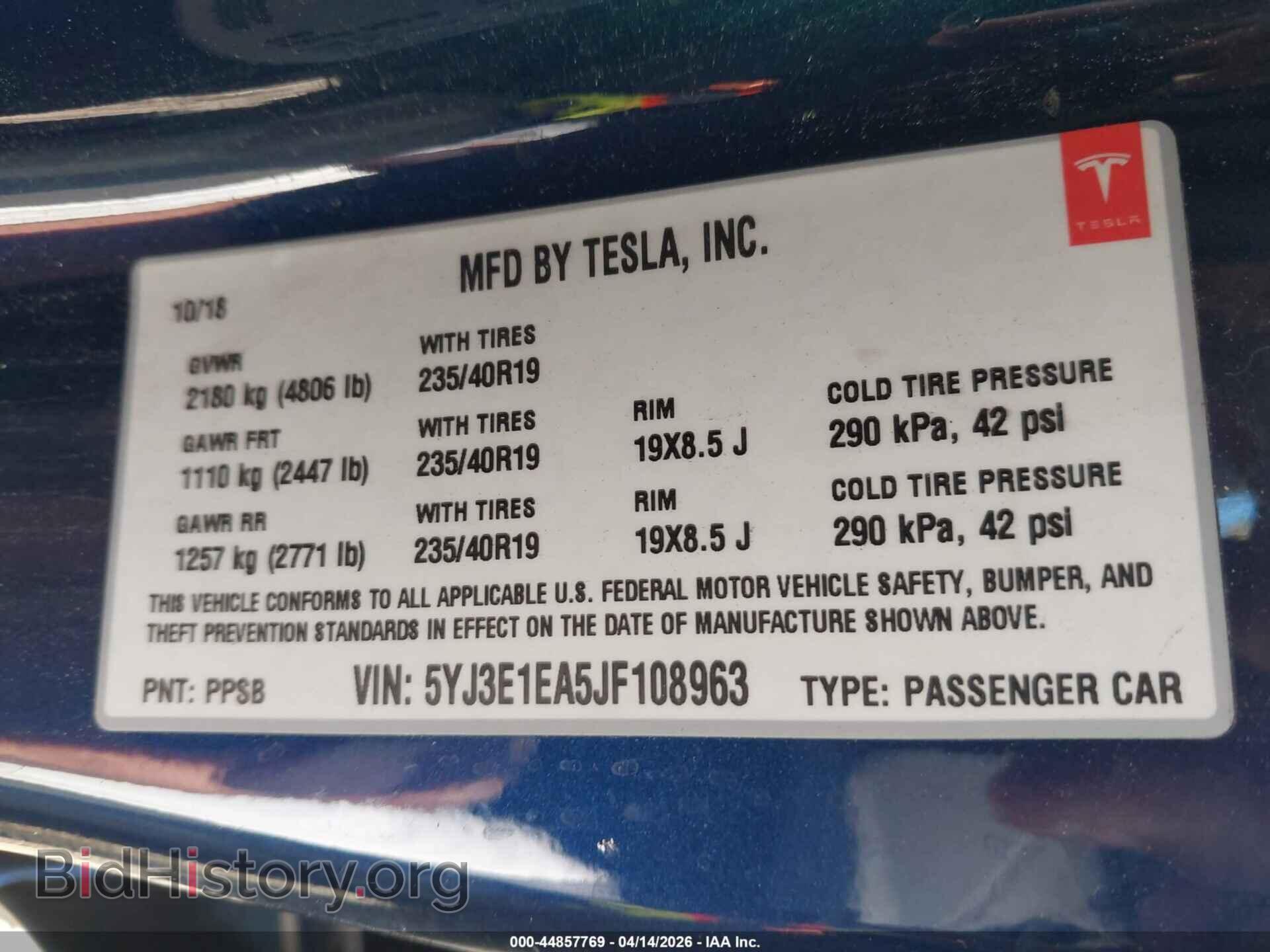 2018 TESLA MODEL 3 - VIN: 5YJ3E1EA5JF108963 - Photo 9
