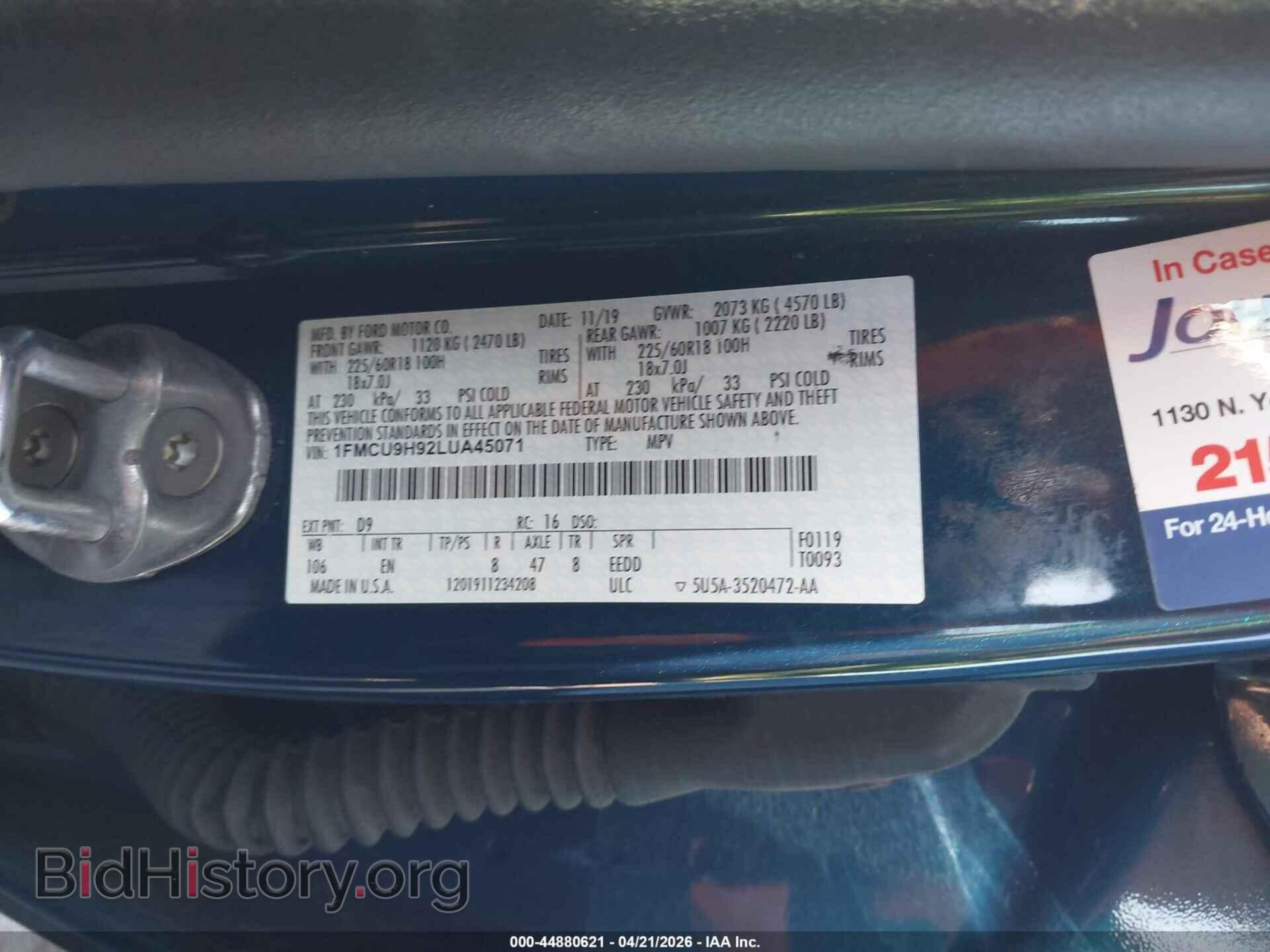 2020 FORD ESCAPE - VIN: 1FMCU9H92LUA45071 - Photo 9
