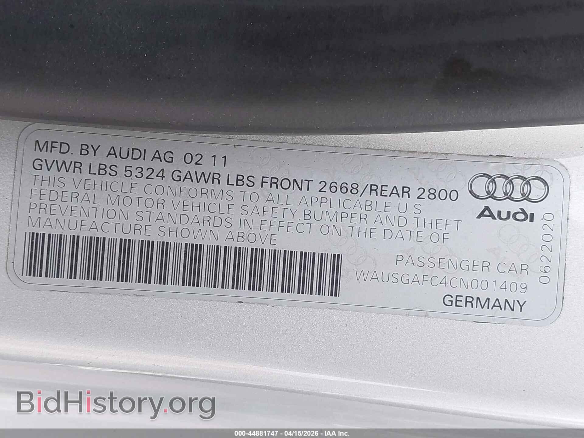2012 AUDI A7 - VIN: WAUSGAFC4CN001409 - Фото 9