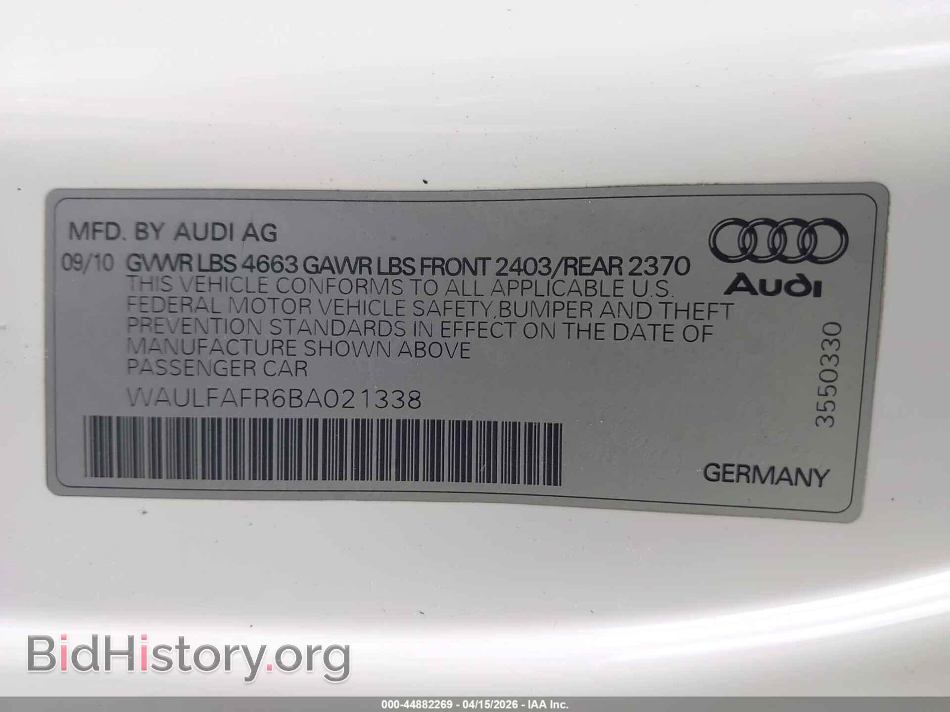 2011 AUDI A5 - VIN: WAULFAFR6BA021338 - Фото 9