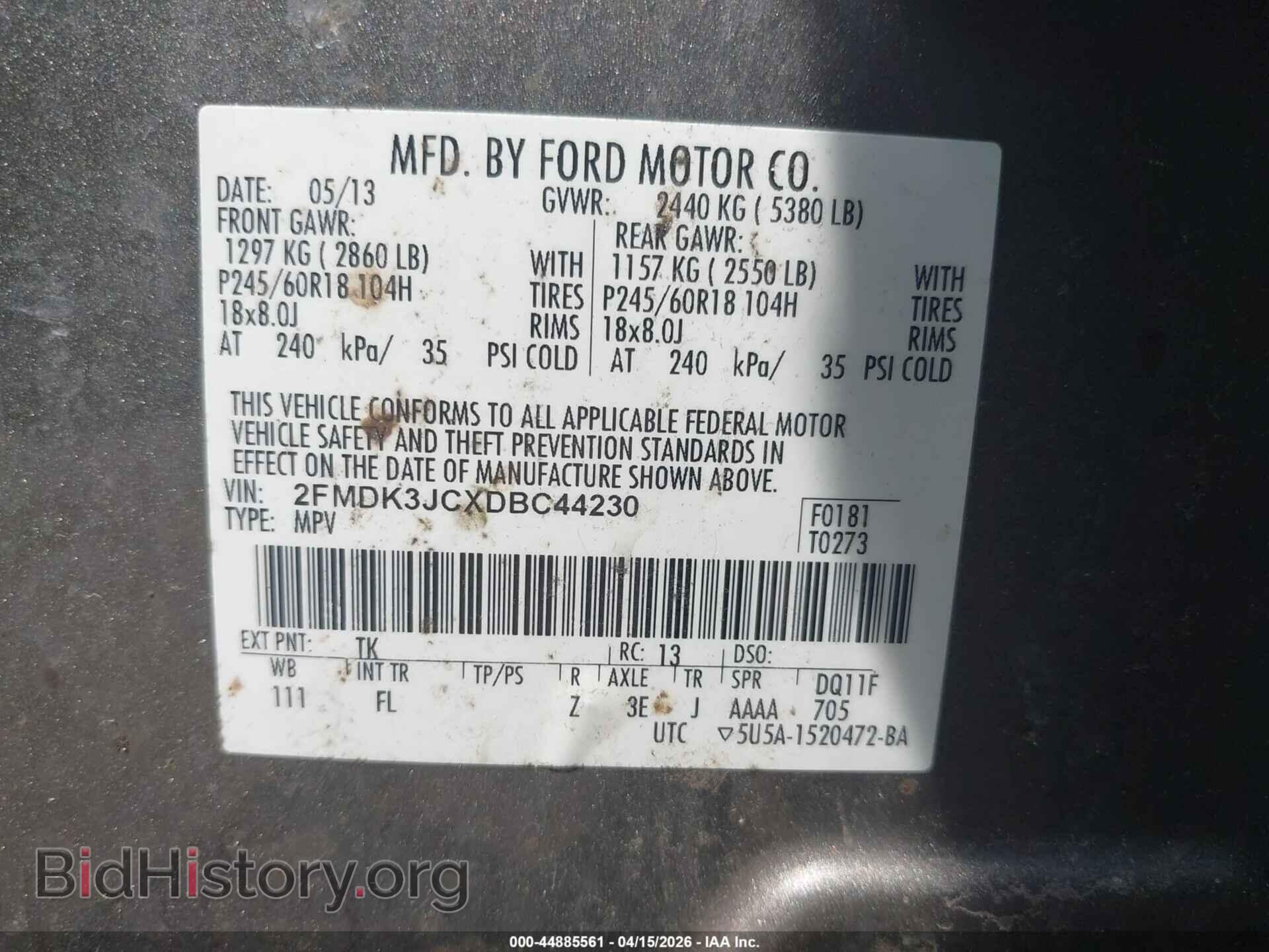 2013 FORD EDGE - VIN: 2FMDK3JCXDBC44230 - Photo 9