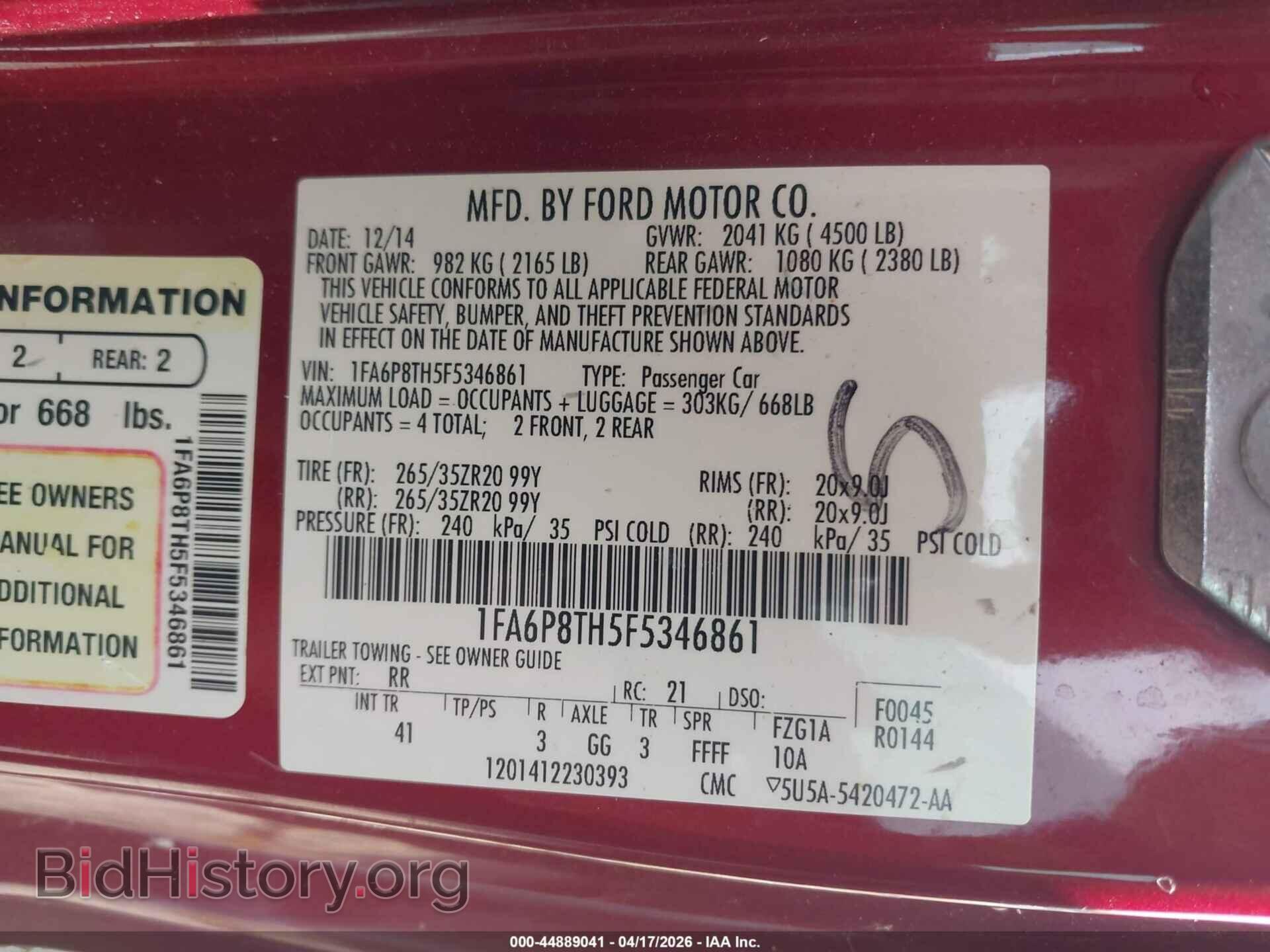 2015 FORD MUSTANG - VIN: 1FA6P8TH5F5346861 - Photo 9