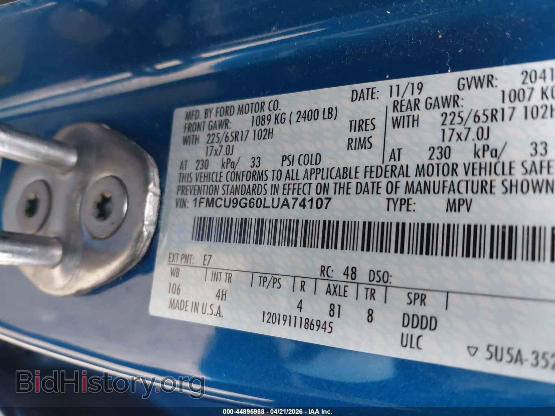 2020 FORD ESCAPE - VIN: 1FMCU9G60LUA74107 - Photo 9