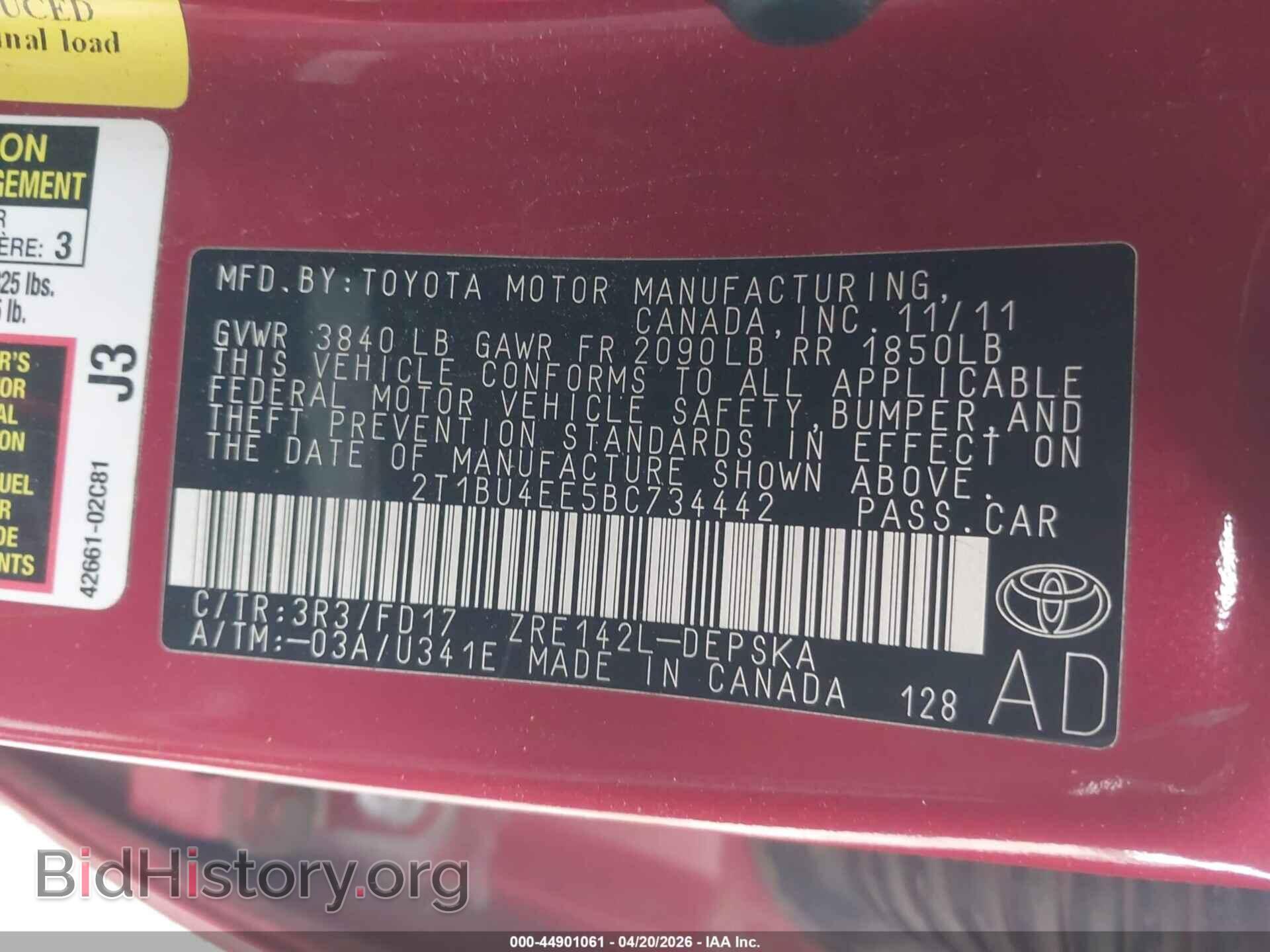 2011 TOYOTA COROLLA - VIN: 2T1BU4EE5BC734442 - Фото 9