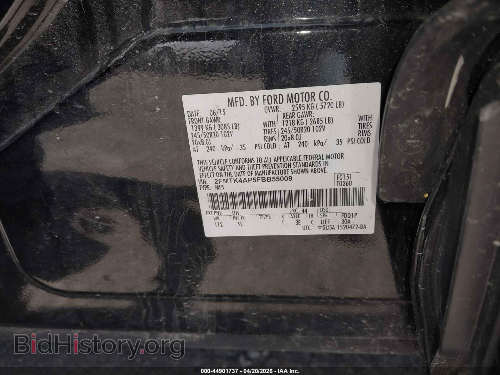 2015 FORD EDGE - VIN: 2FMTK4AP5FBB55009 - Фото 9
