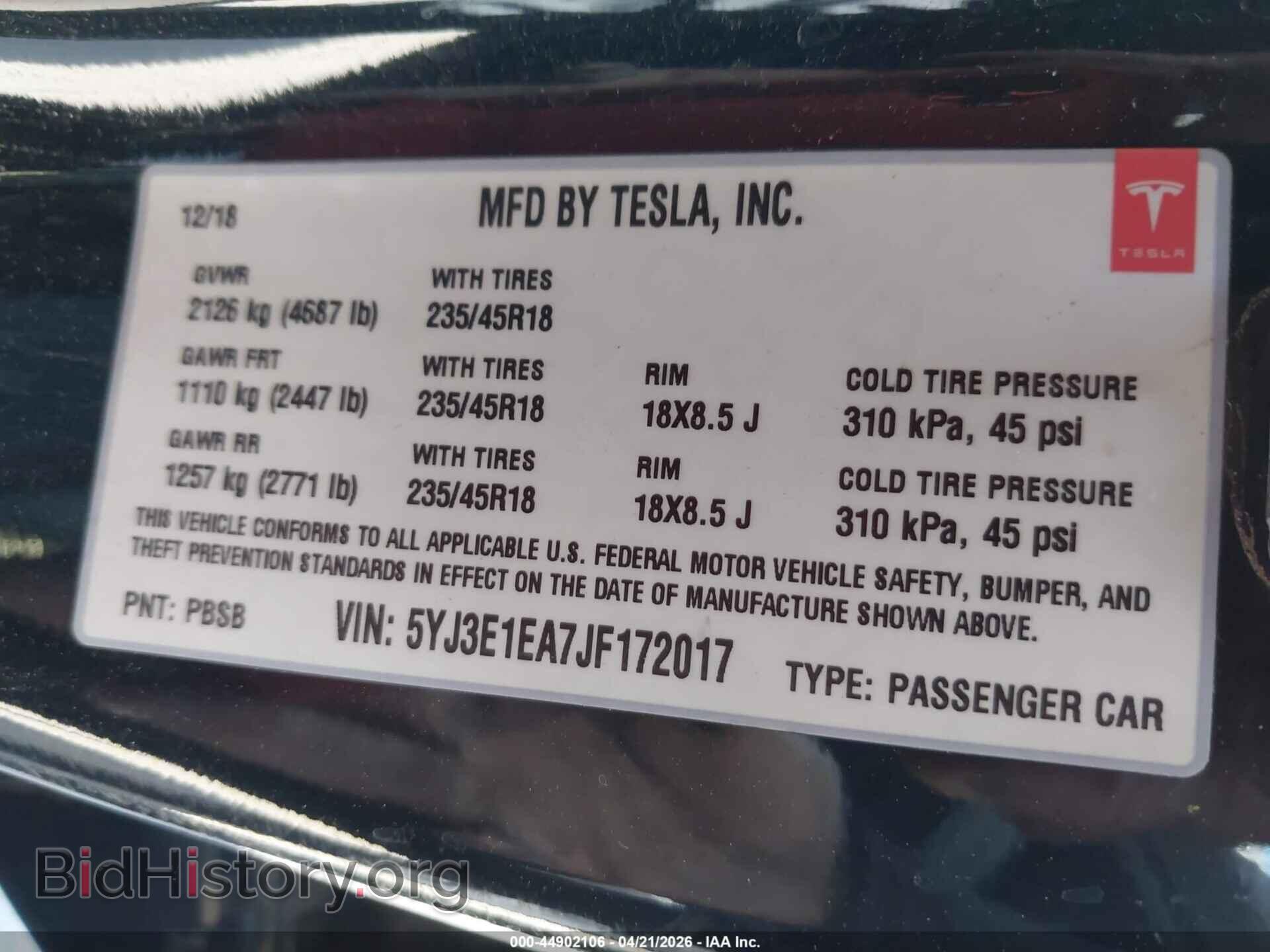 2018 TESLA MODEL 3 - VIN: 5YJ3E1EA7JF172017 - Photo 9