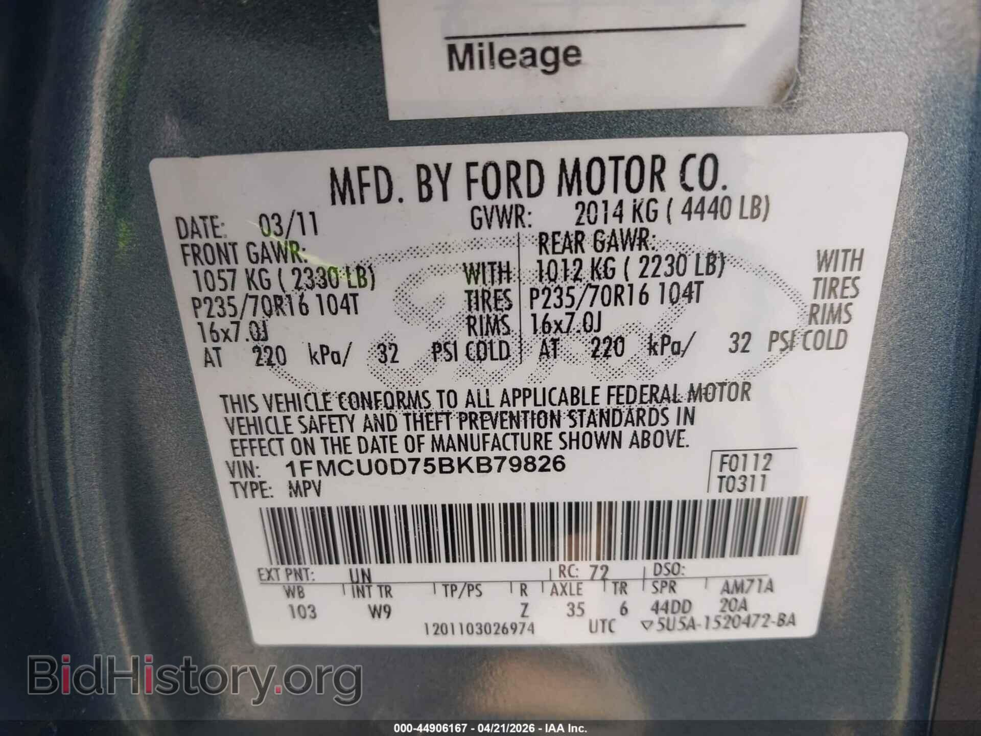 2011 FORD ESCAPE - VIN: 1FMCU0D75BKB79826 - Фото 9