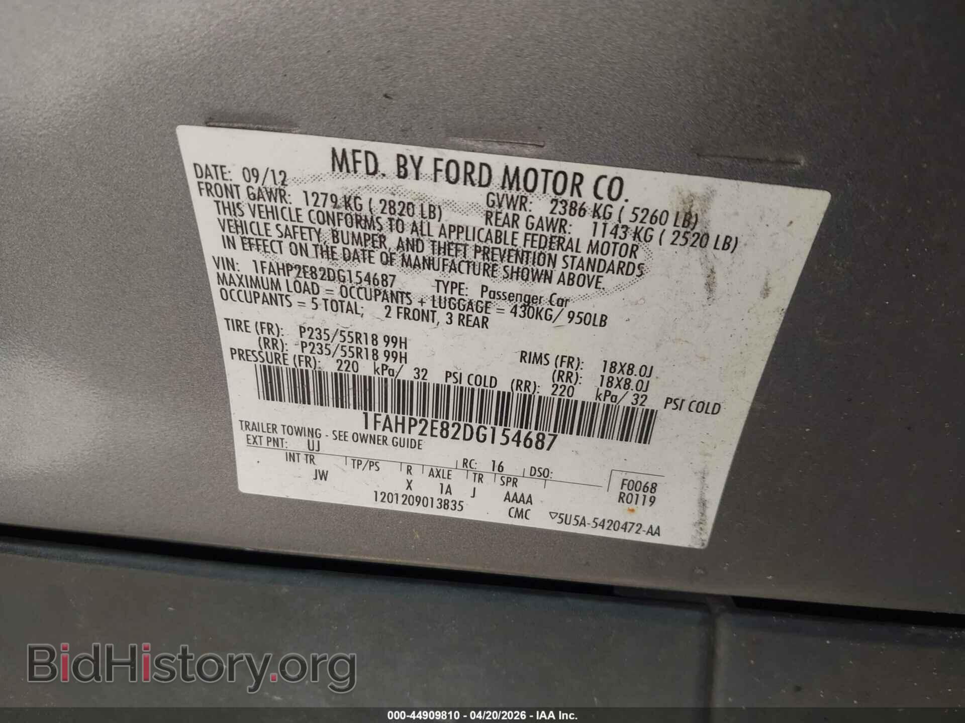 2013 FORD TAURUS - VIN: 1FAHP2E82DG154687 - Фото 9
