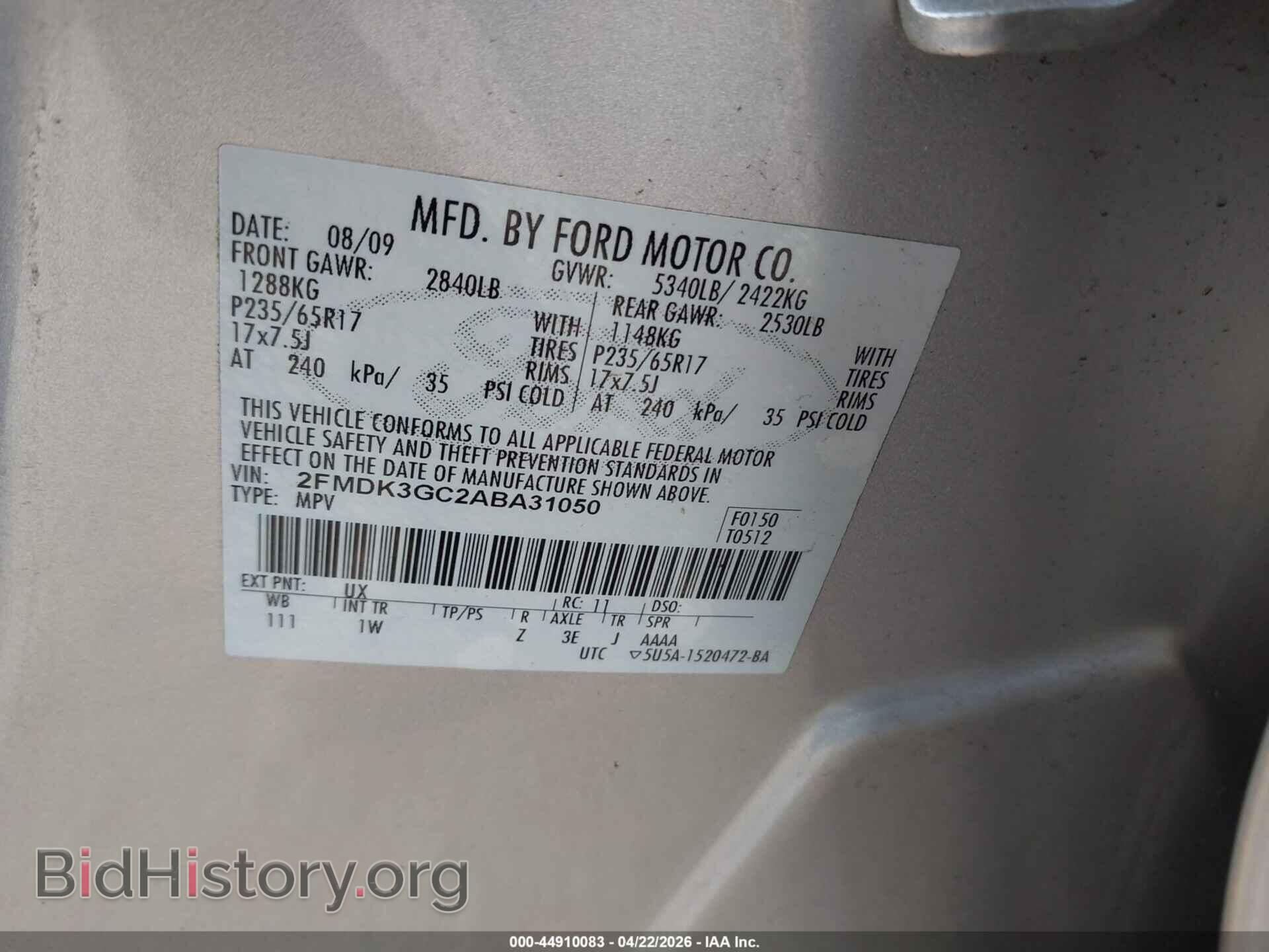 2010 FORD EDGE - VIN: 2FMDK3GC2ABA31050 - Photo 9