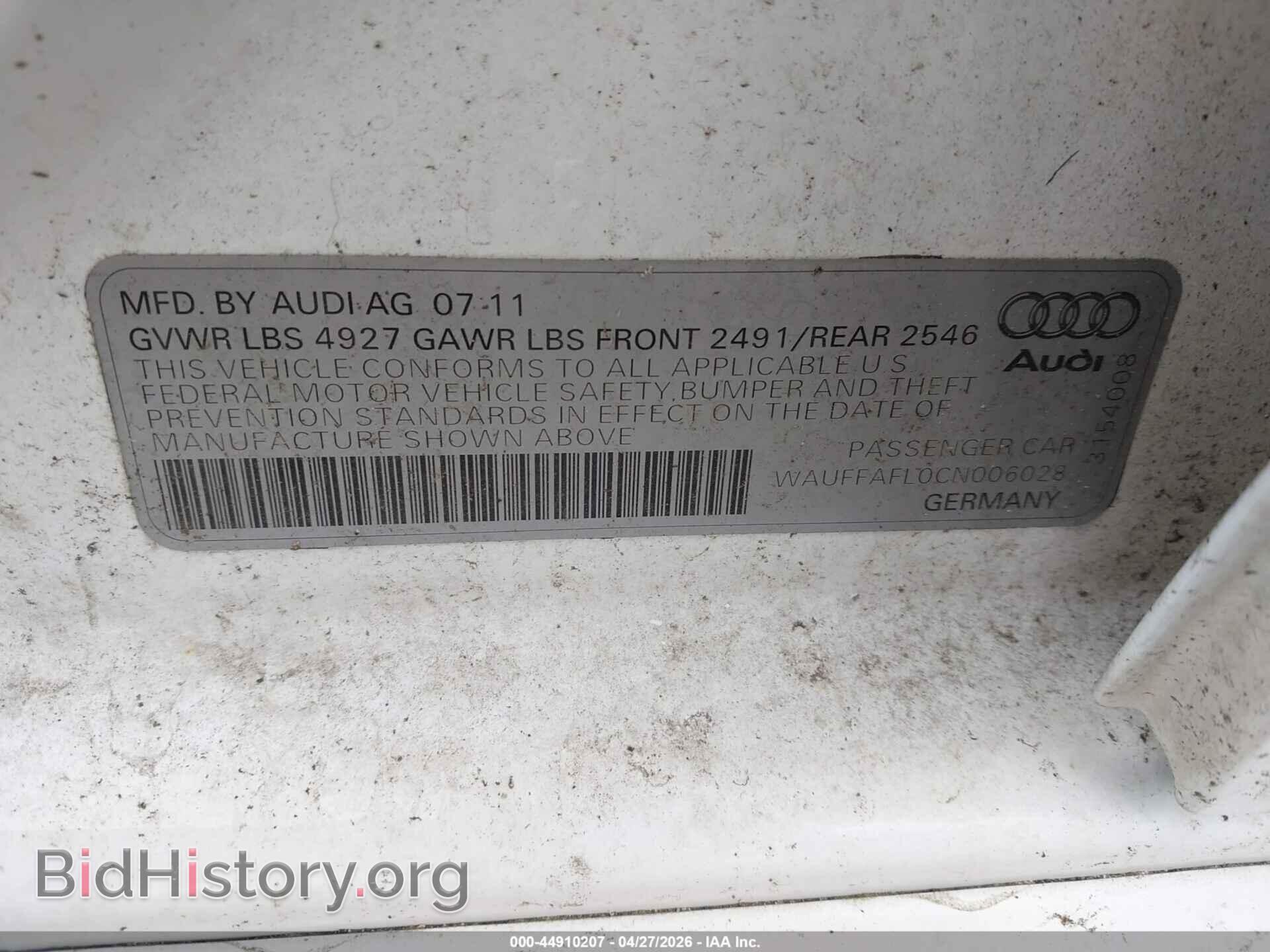 2012 AUDI A4 - VIN: WAUFFAFL0CN006028 - Фото 9