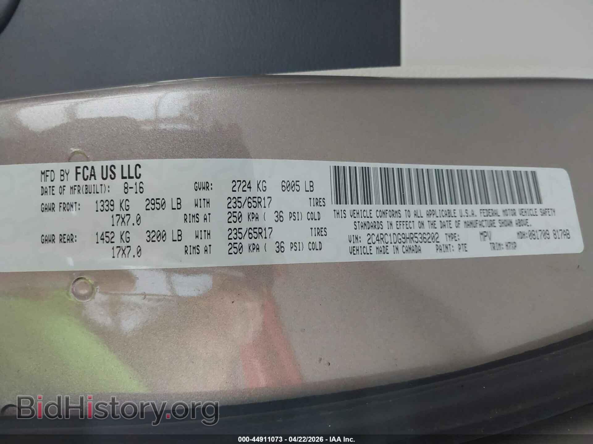2017 CHRYSLER PACIFICA - VIN: 2C4RC1DG9HR536202 - Photo 9