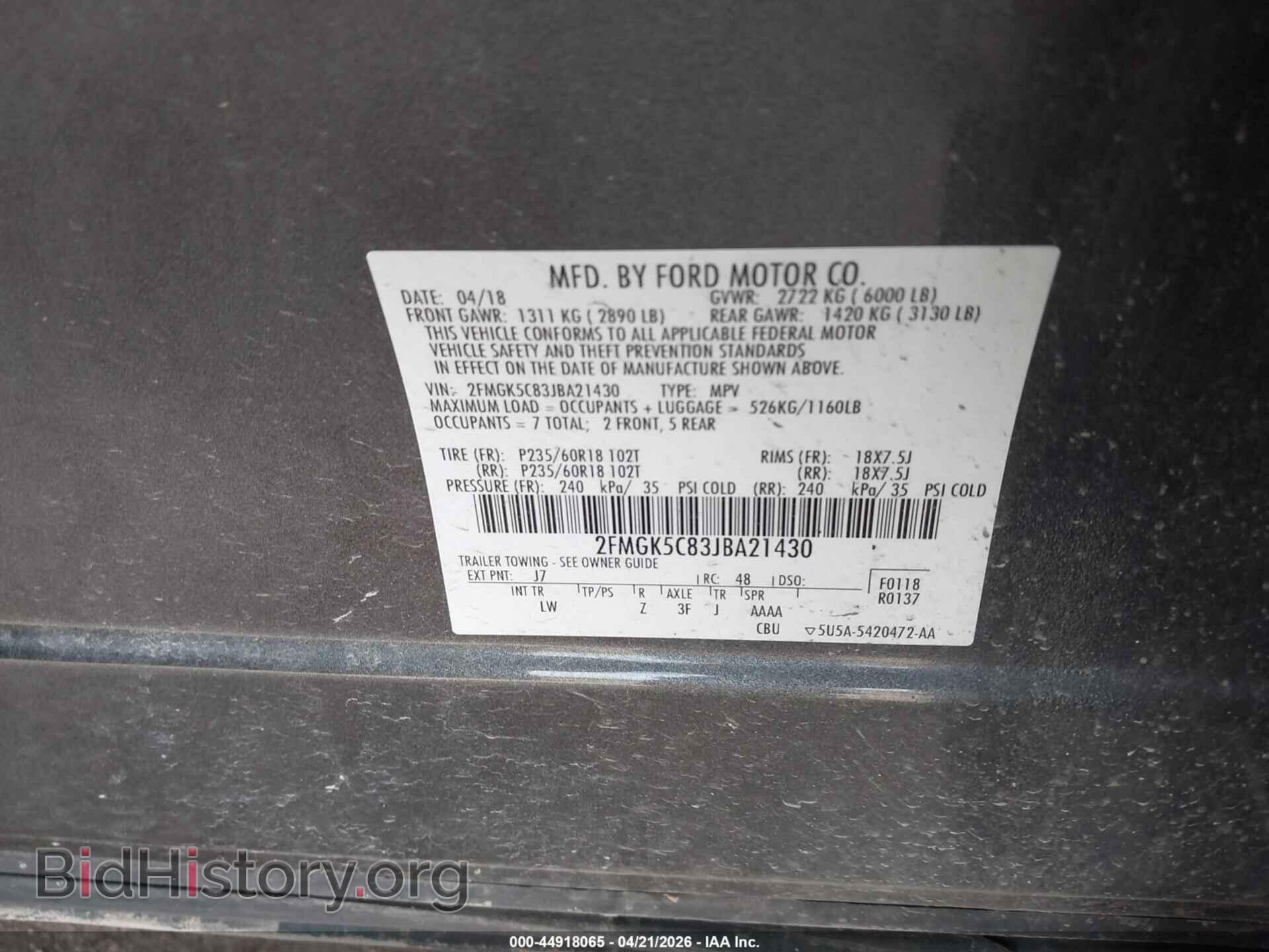 2018 FORD FLEX - VIN: 2FMGK5C83JBA21430 - Photo 9