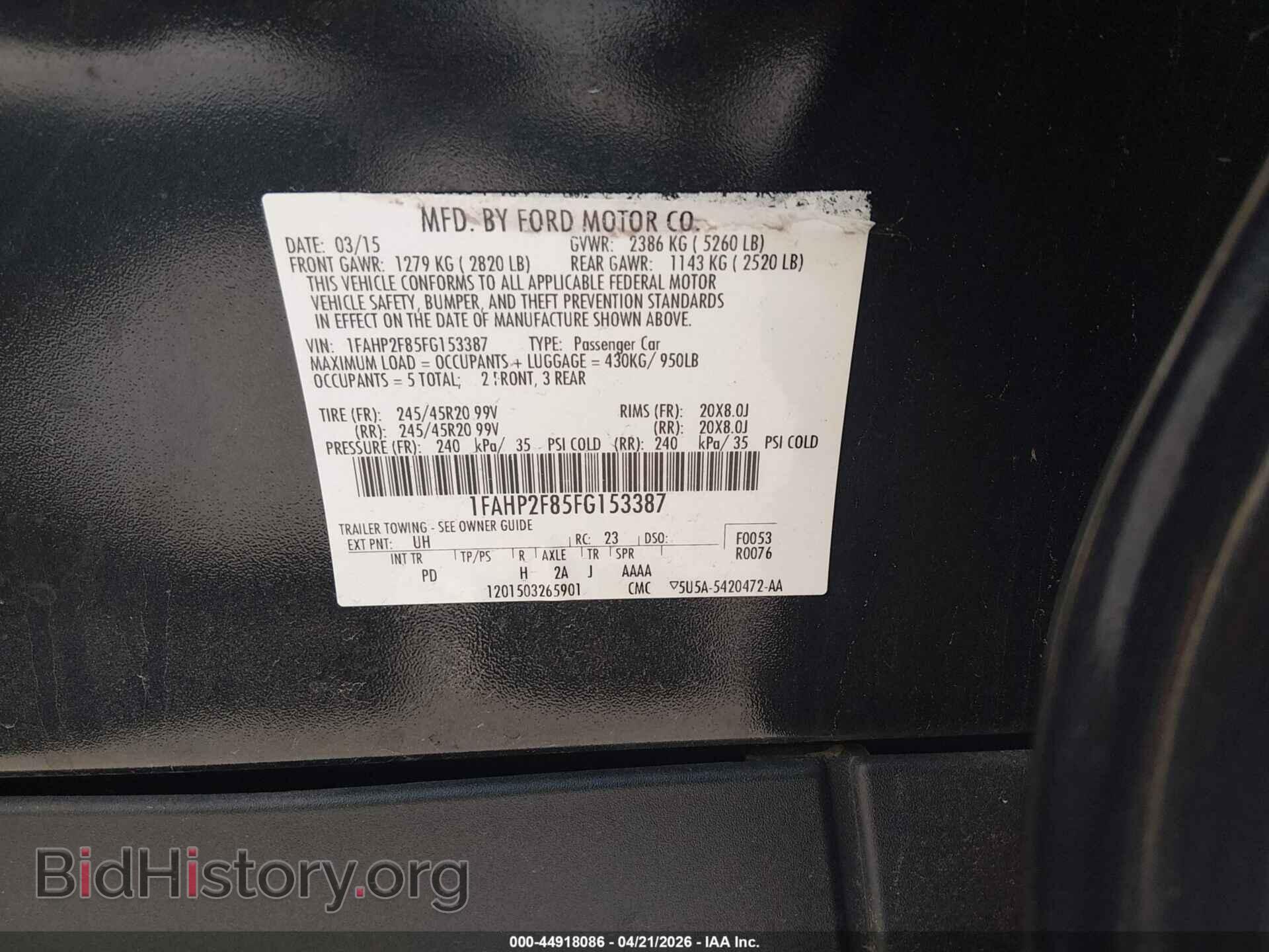 2015 FORD TAURUS - VIN: 1FAHP2F85FG153387 - Фото 9