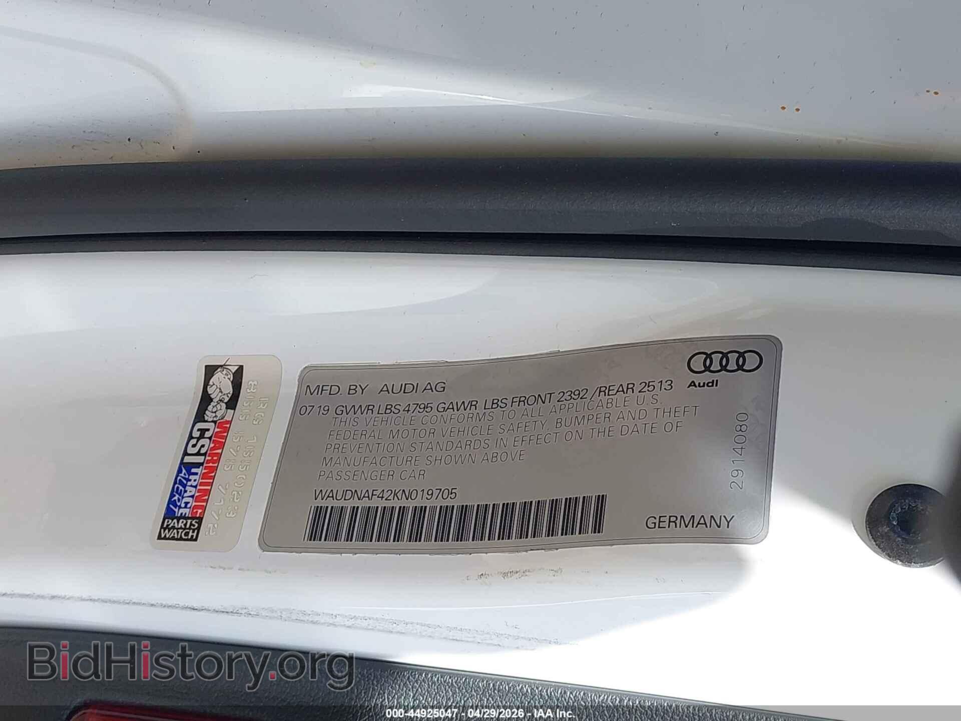 2019 AUDI A4 - VIN: WAUDNAF42KN019705 - Фото 9
