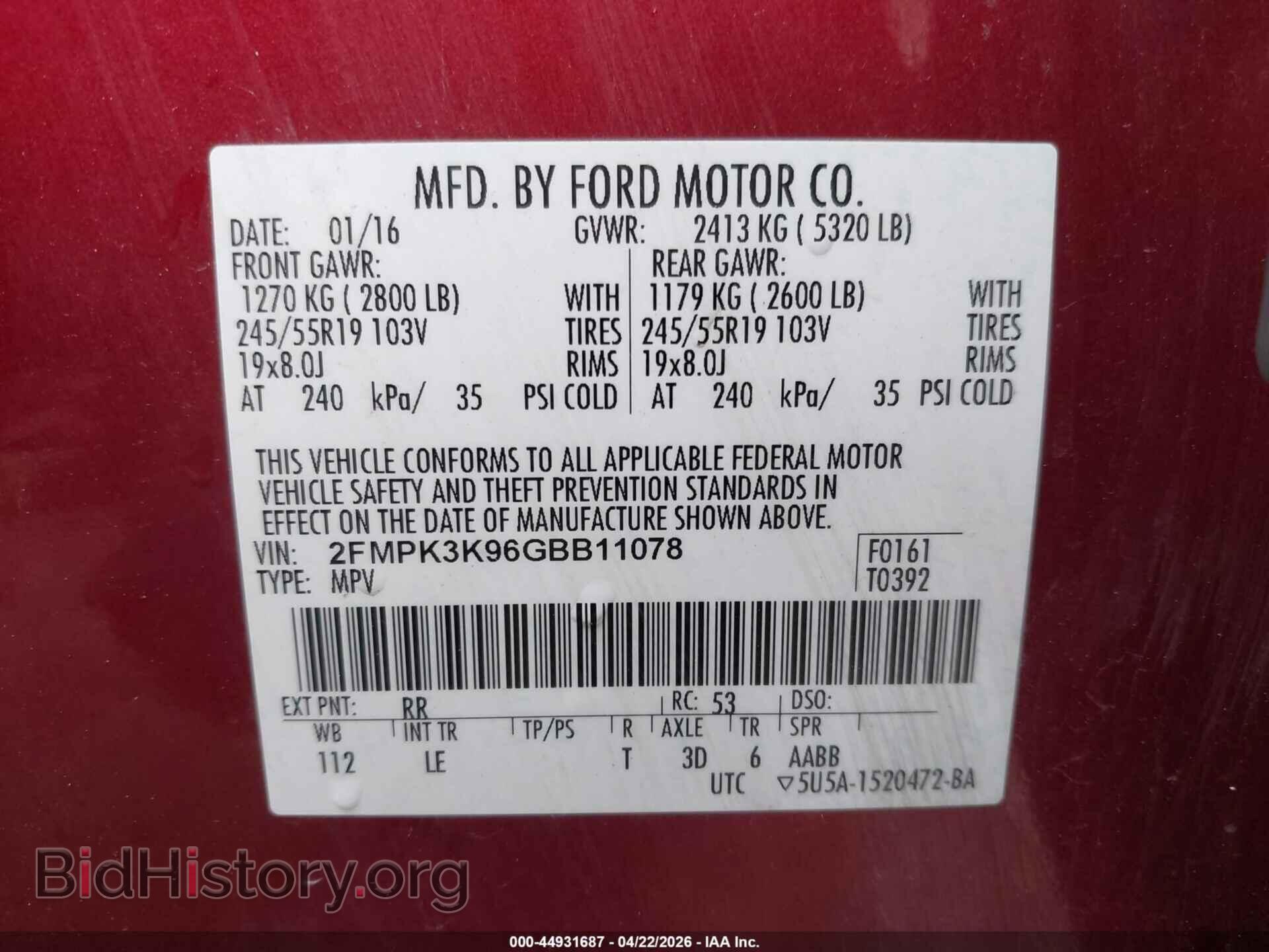 2016 FORD EDGE - VIN: 2FMPK3K96GBB11078 - Photo 9