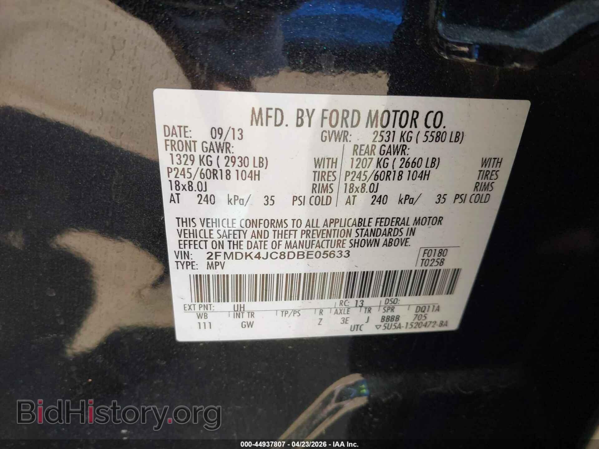 2013 FORD EDGE - VIN: 2FMDK4JC8DBE05633 - Фото 9