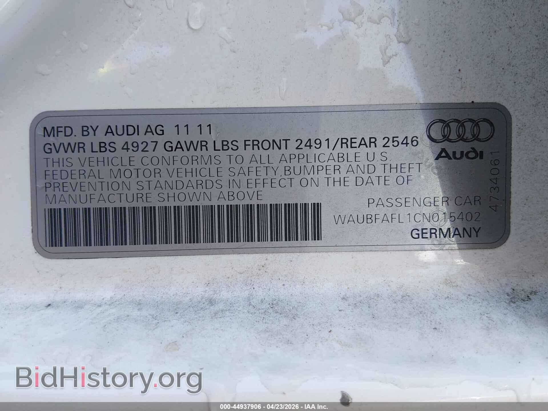 2012 AUDI A4 - VIN: WAUBFAFL1CN015402 - Фото 9