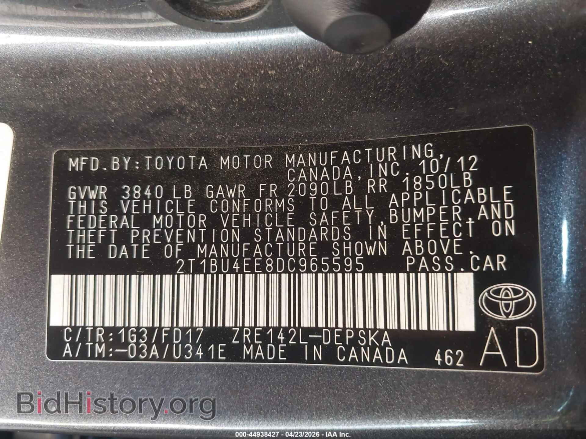 2013 TOYOTA COROLLA - VIN: 2T1BU4EE8DC965595 - Фото 9