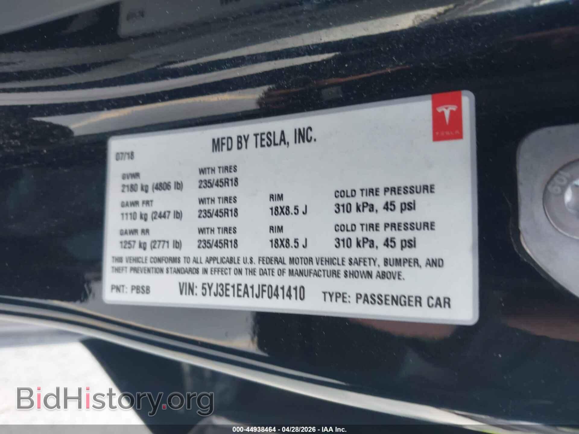 2018 TESLA MODEL 3 - VIN: 5YJ3E1EA1JF041410 - Фото 9