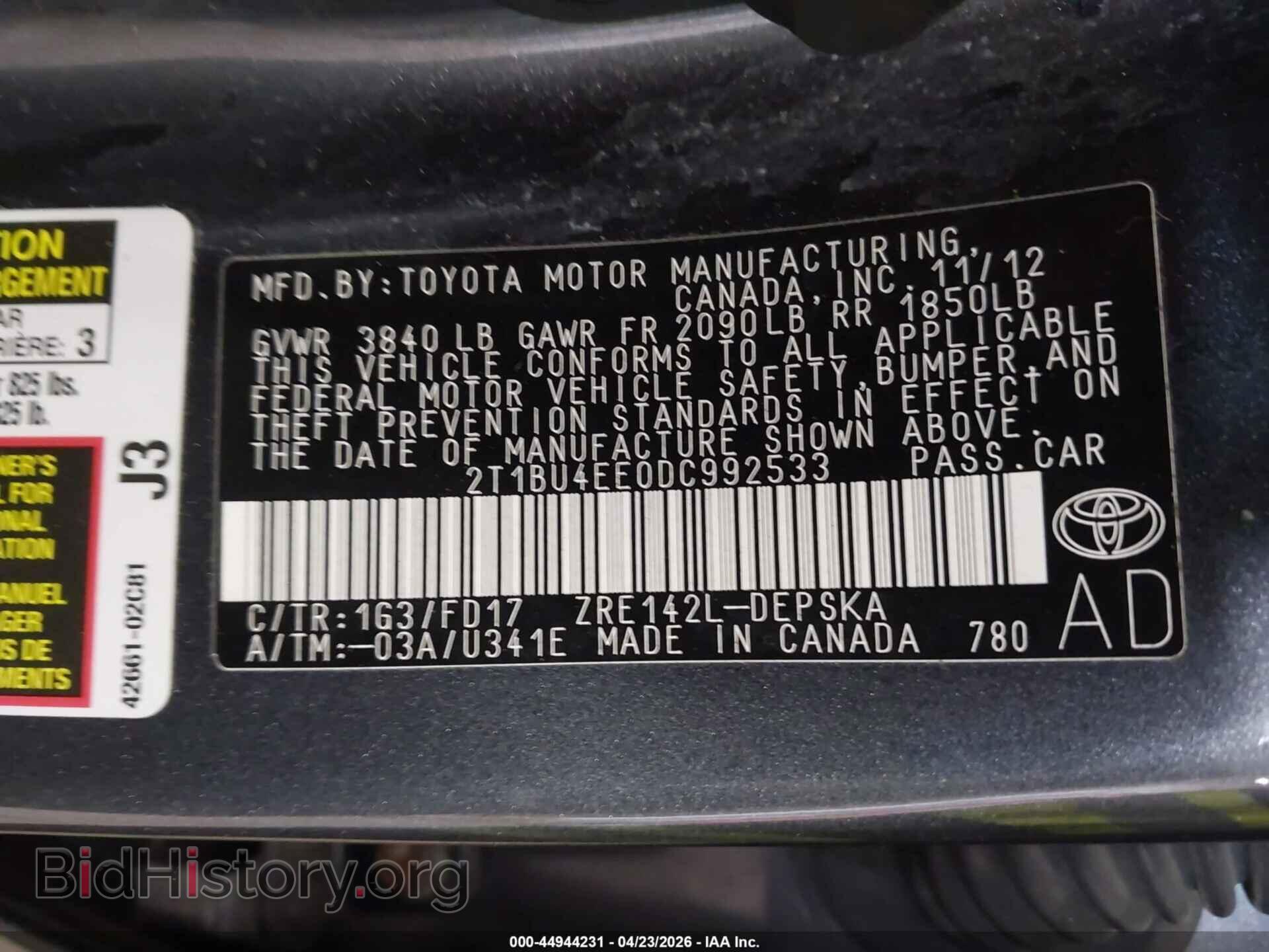 2013 TOYOTA COROLLA - VIN: 2T1BU4EE0DC992533 - Фото 9