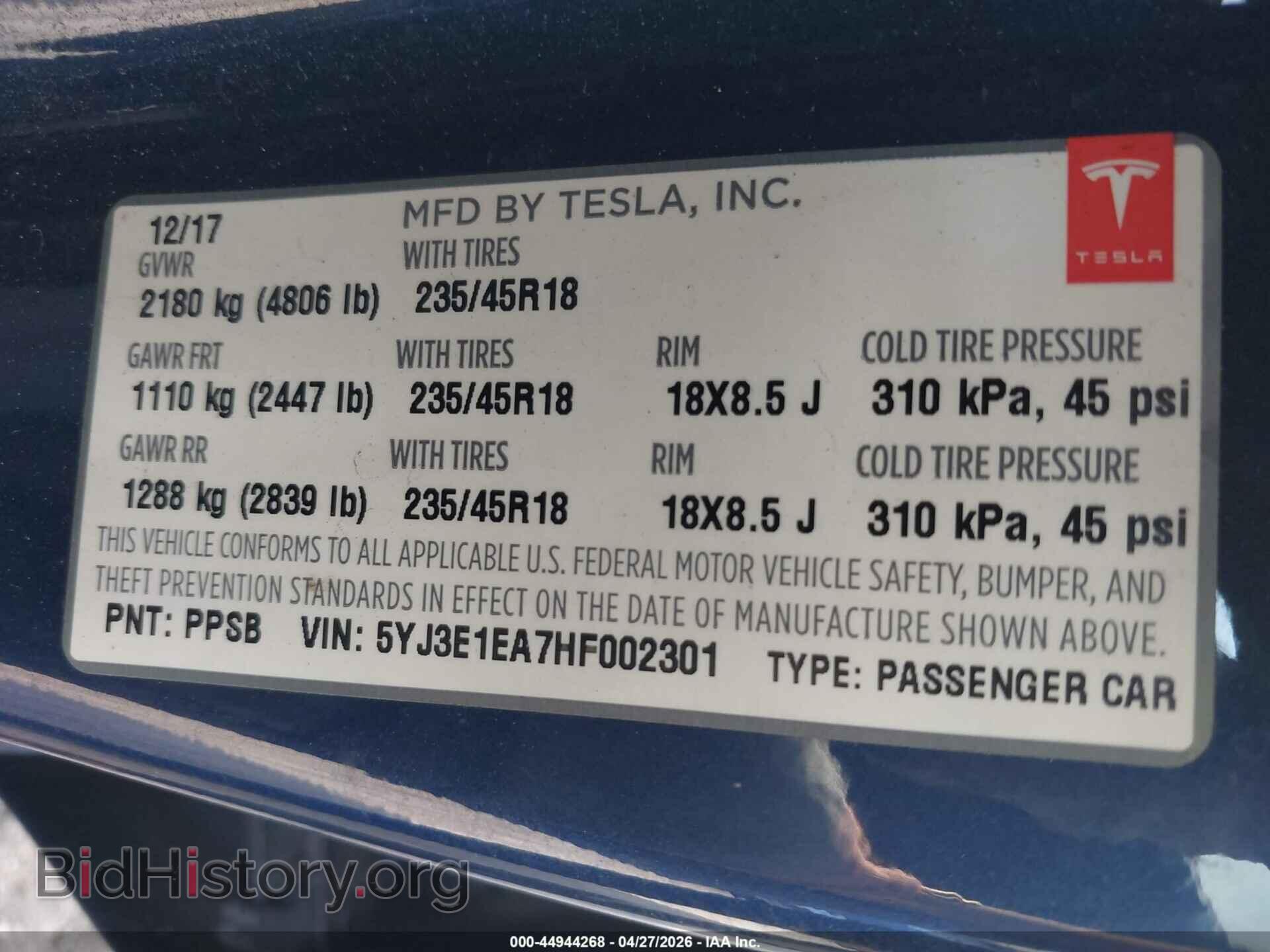 2017 TESLA MODEL 3 - VIN: 5YJ3E1EA7HF002301 - Photo 9
