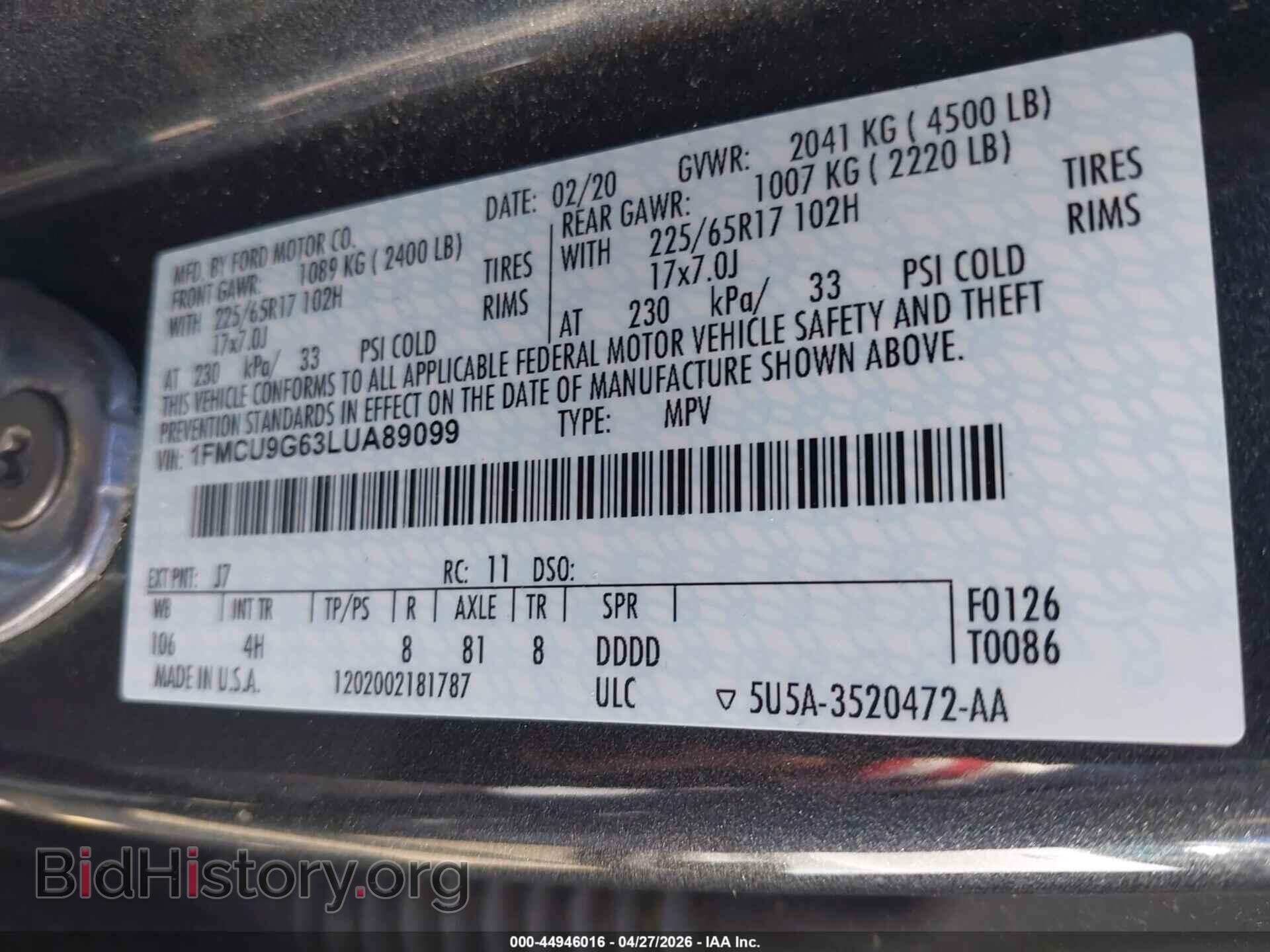 2020 FORD ESCAPE - VIN: 1FMCU9G63LUA89099 - Photo 9
