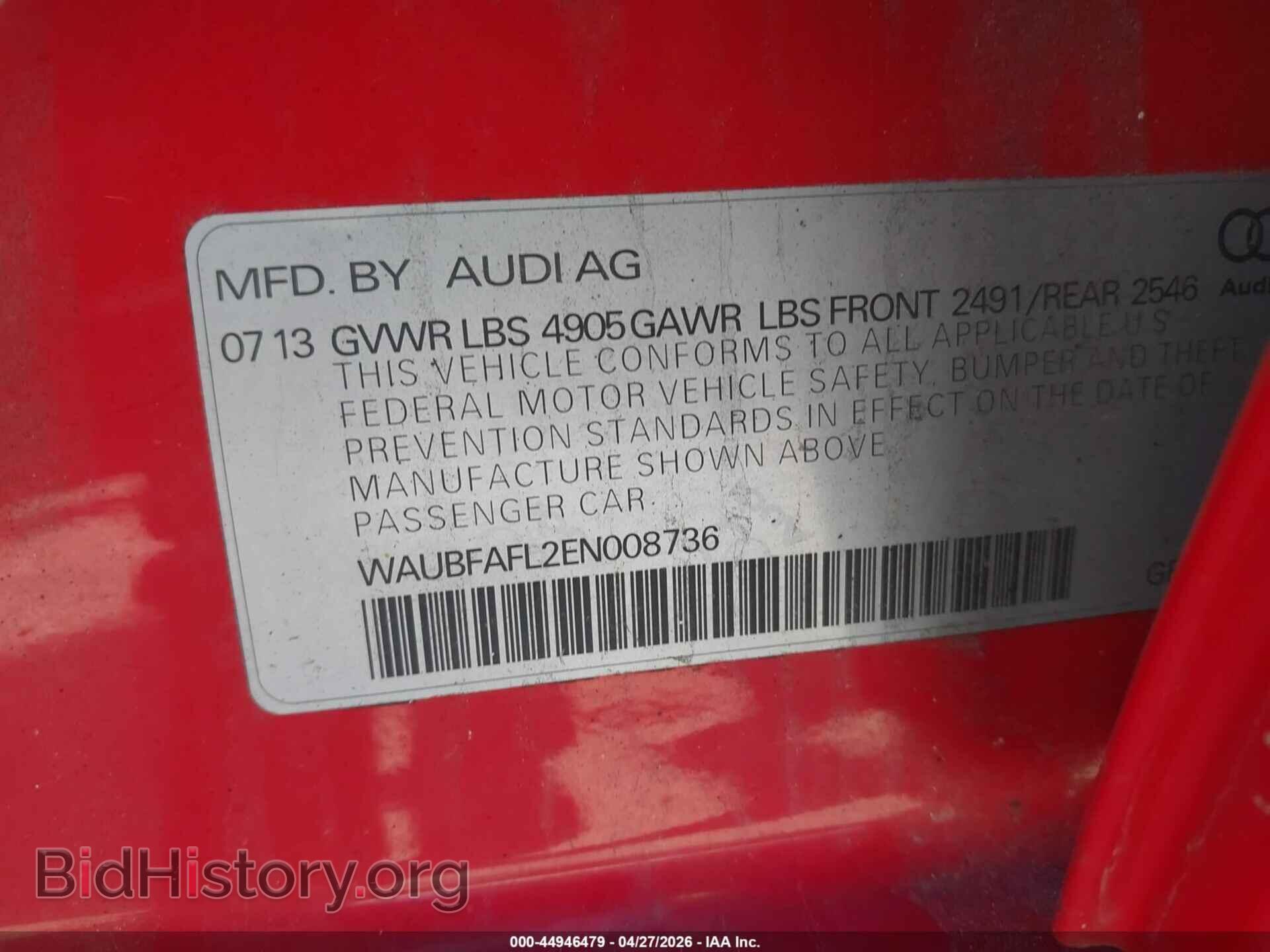 2014 AUDI A4 - VIN: WAUBFAFL2EN008736 - Фото 9