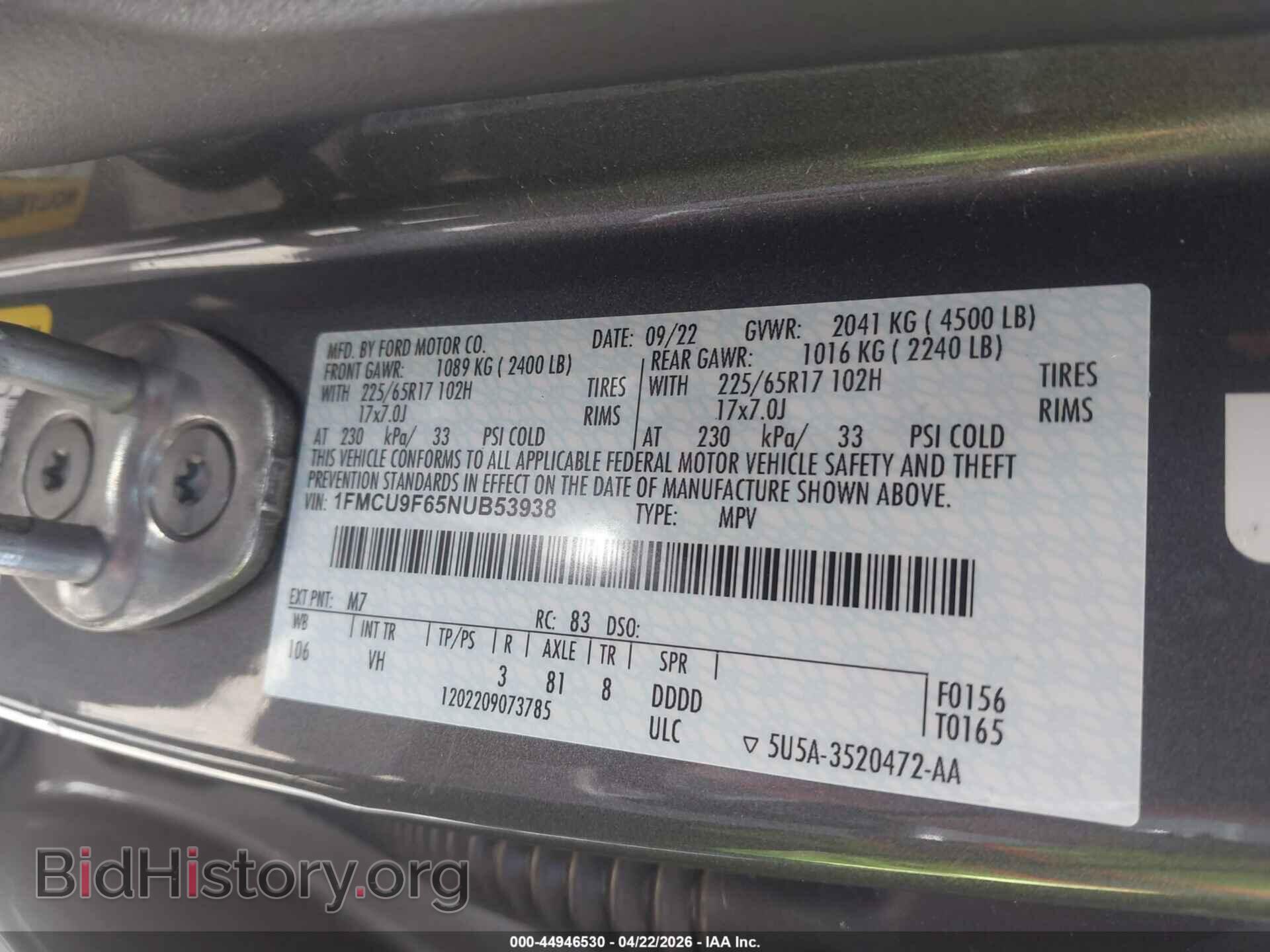 2022 FORD ESCAPE - VIN: 1FMCU9F65NUB53938 - Фото 9