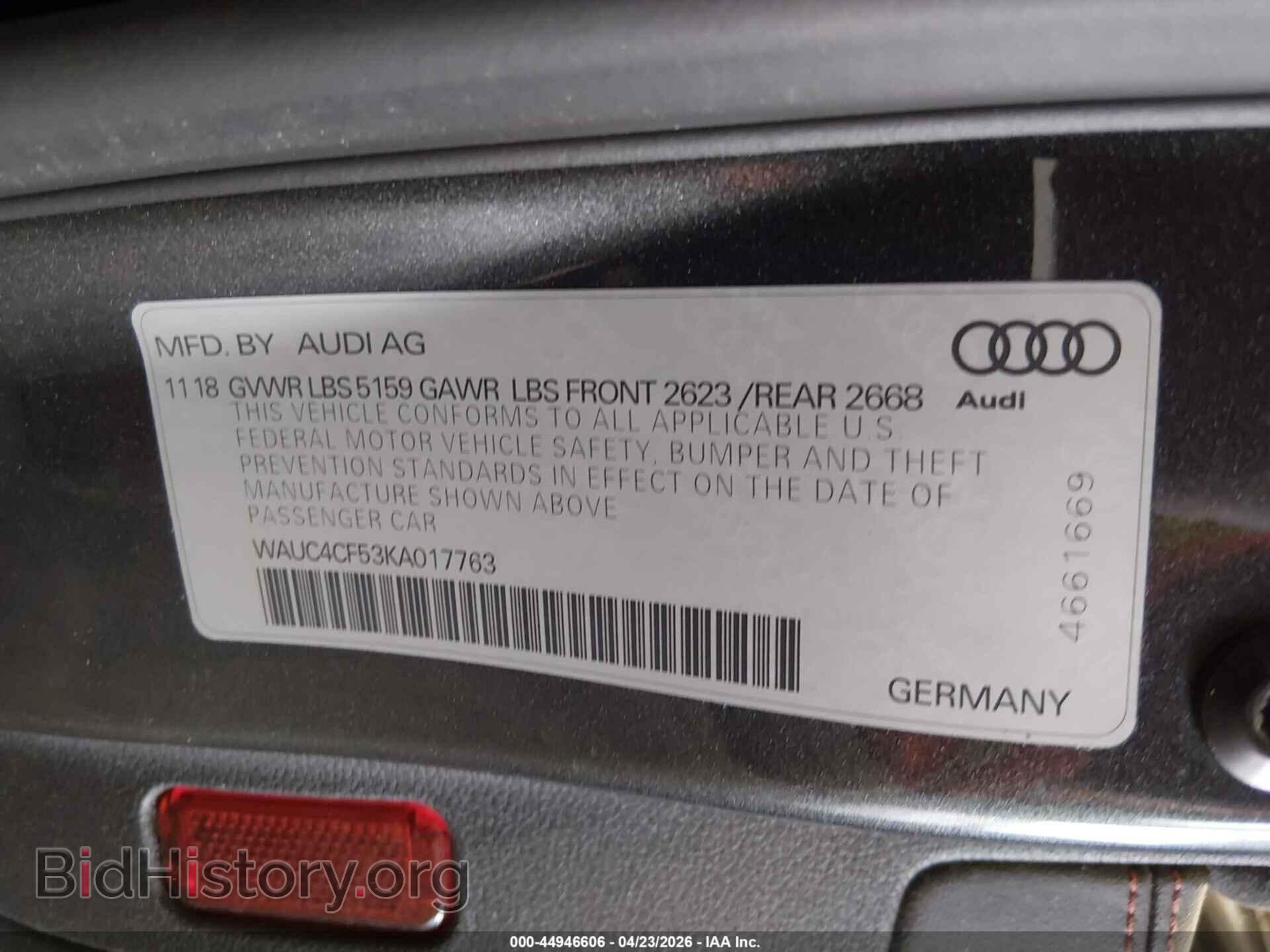 2019 AUDI S5 - VIN: WAUC4CF53KA017763 - Фото 9