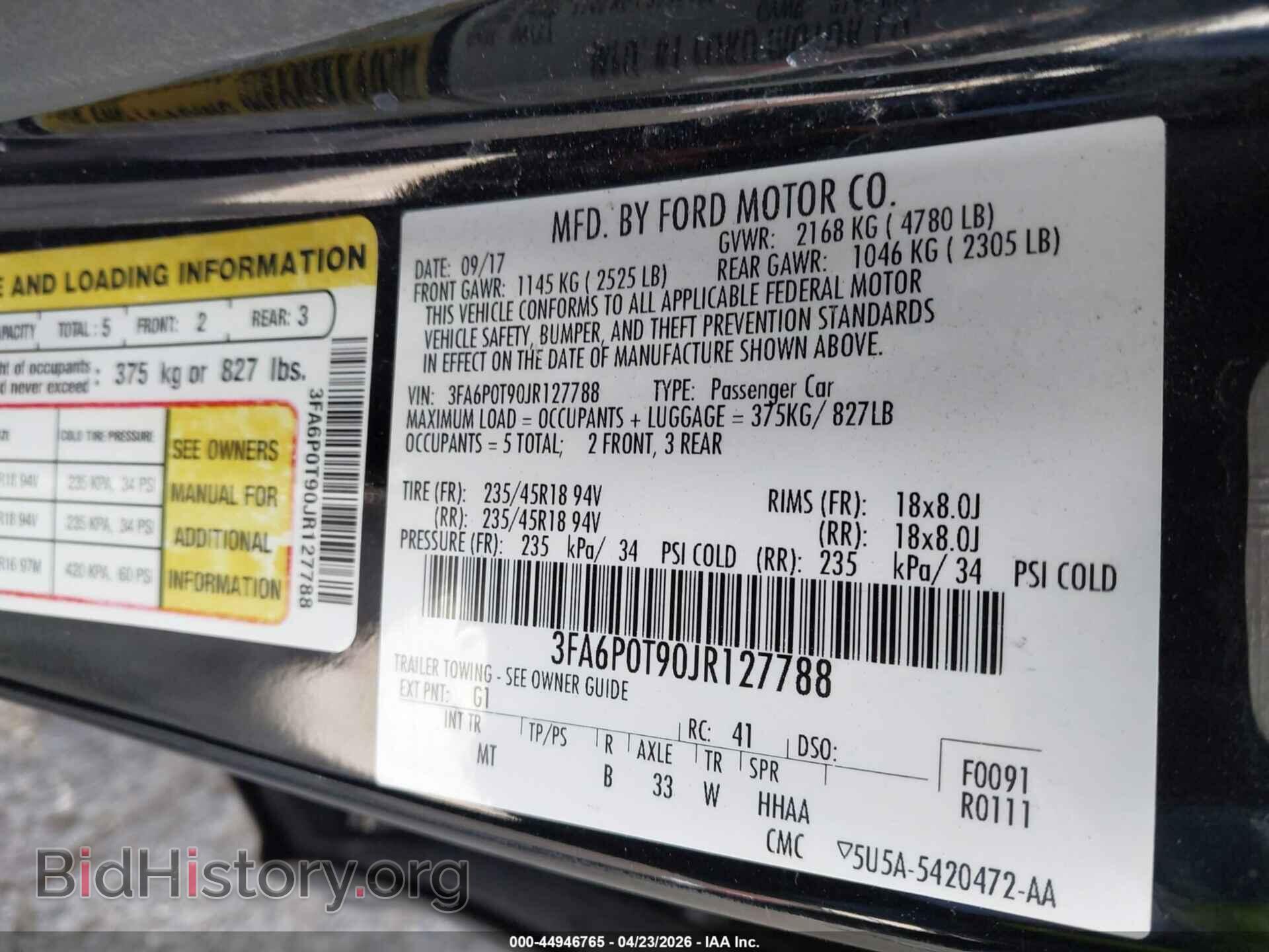 2018 FORD FUSION - VIN: 3FA6P0T90JR127788 - Фото 9