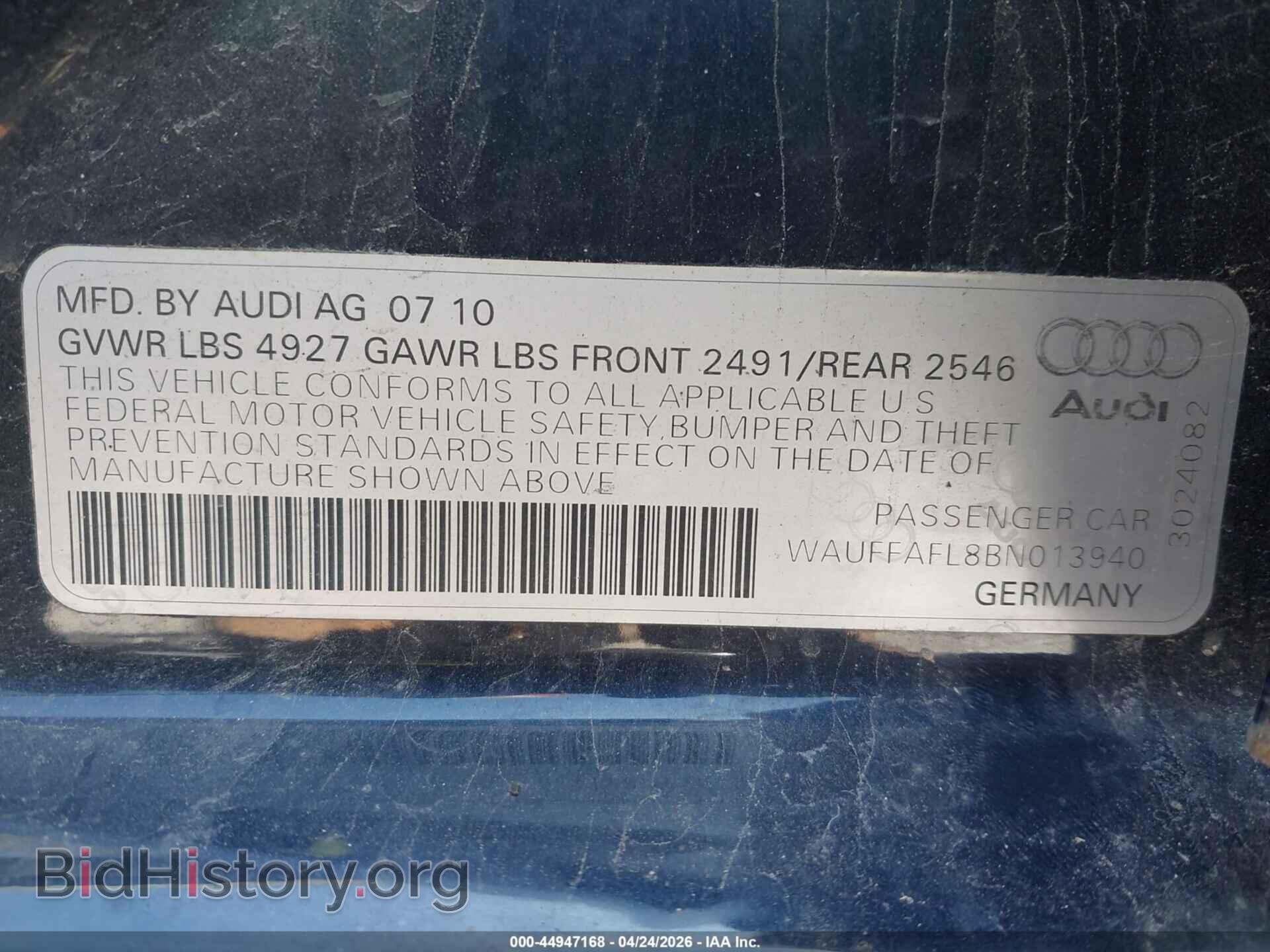 2011 AUDI A4 - VIN: WAUFFAFL8BN013940 - Фото 9