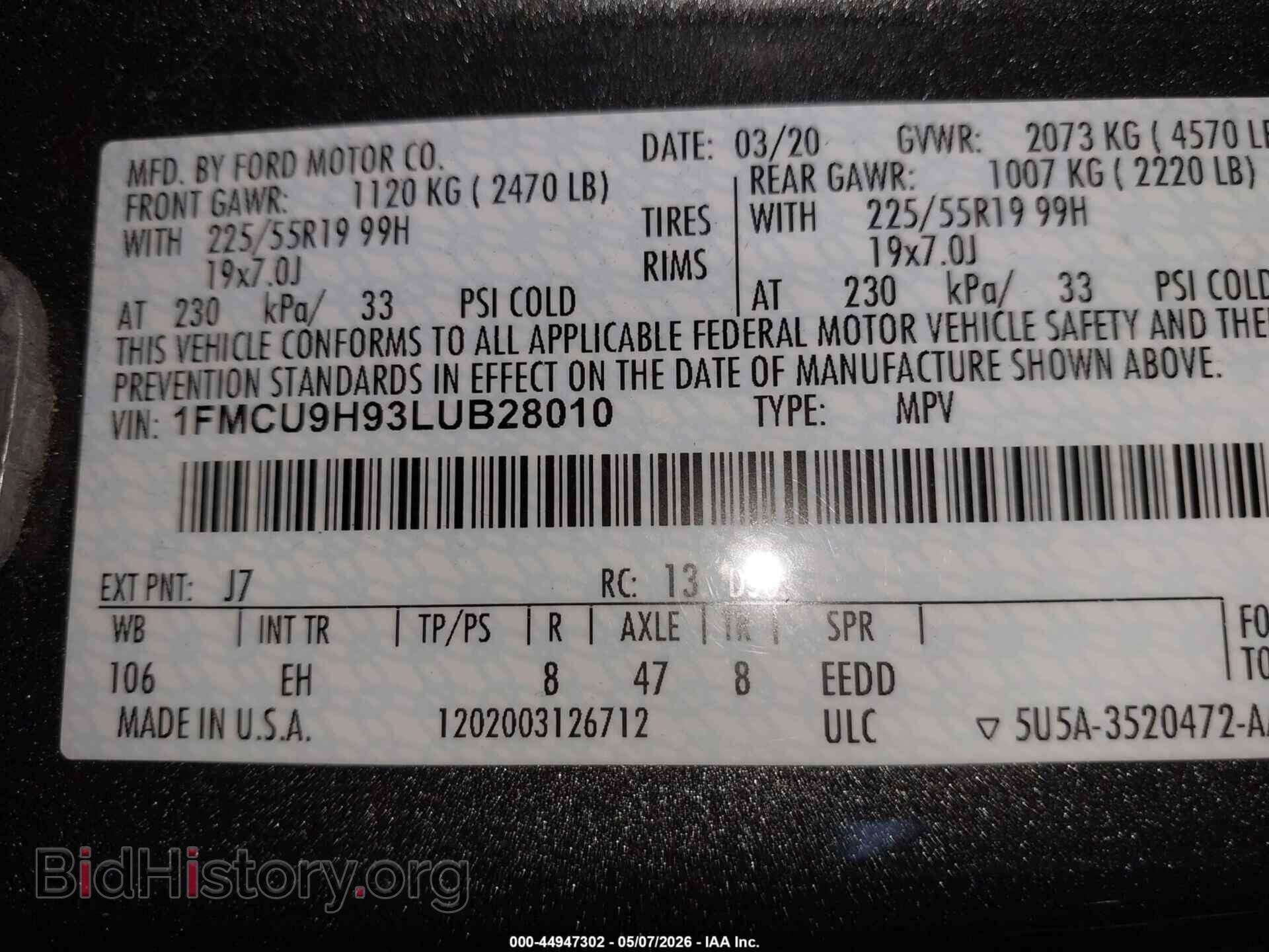 2020 FORD ESCAPE - VIN: 1FMCU9H93LUB28010 - Фото 9