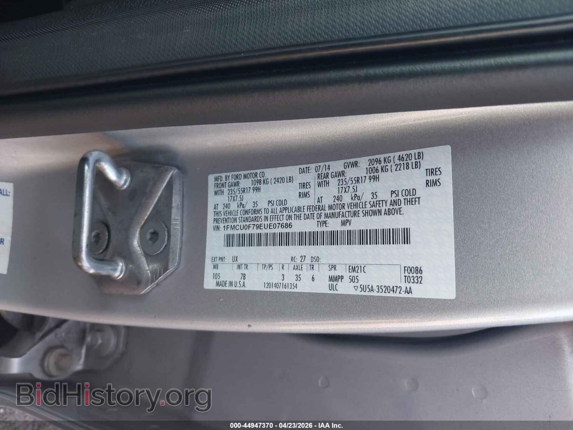 2014 FORD ESCAPE - VIN: 1FMCU0F79EUE07686 - Photo 9