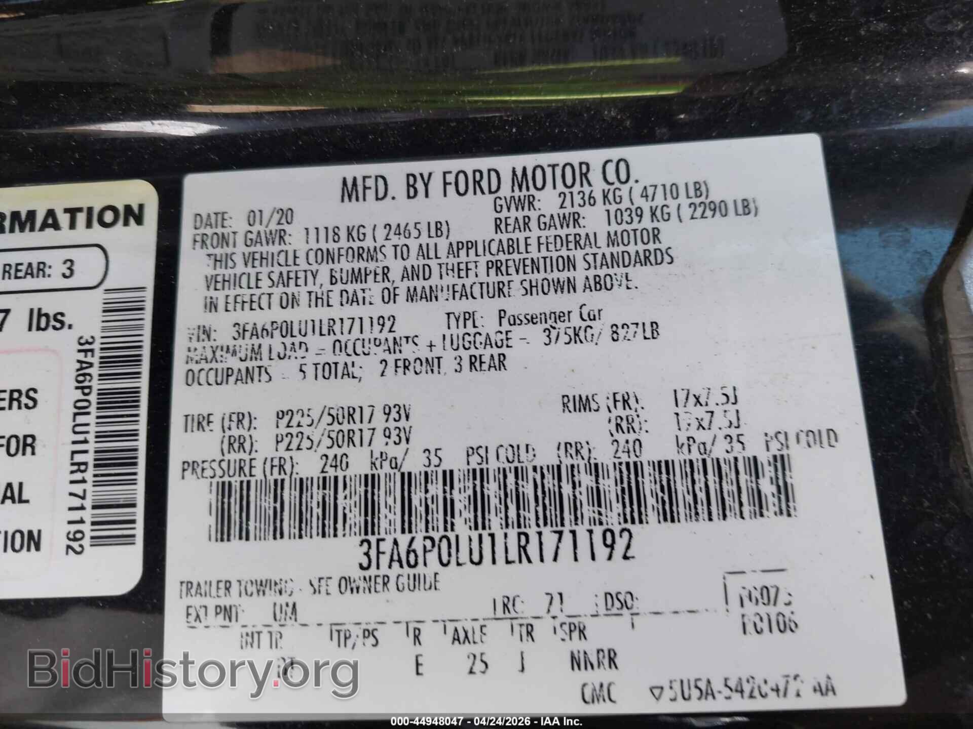 2020 FORD FUSION - VIN: 3FA6P0LU1LR171192 - Фото 9