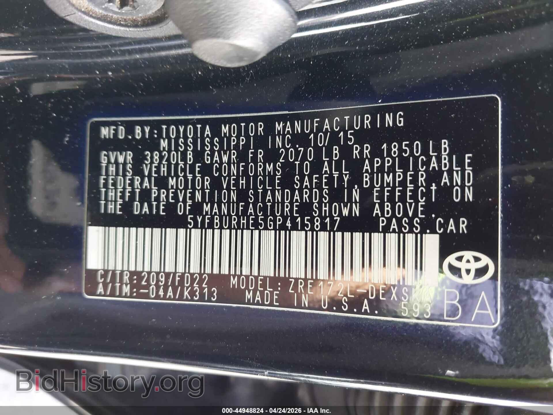 2016 TOYOTA COROLLA - VIN: 5YFBURHE5GP415817 - Фото 9