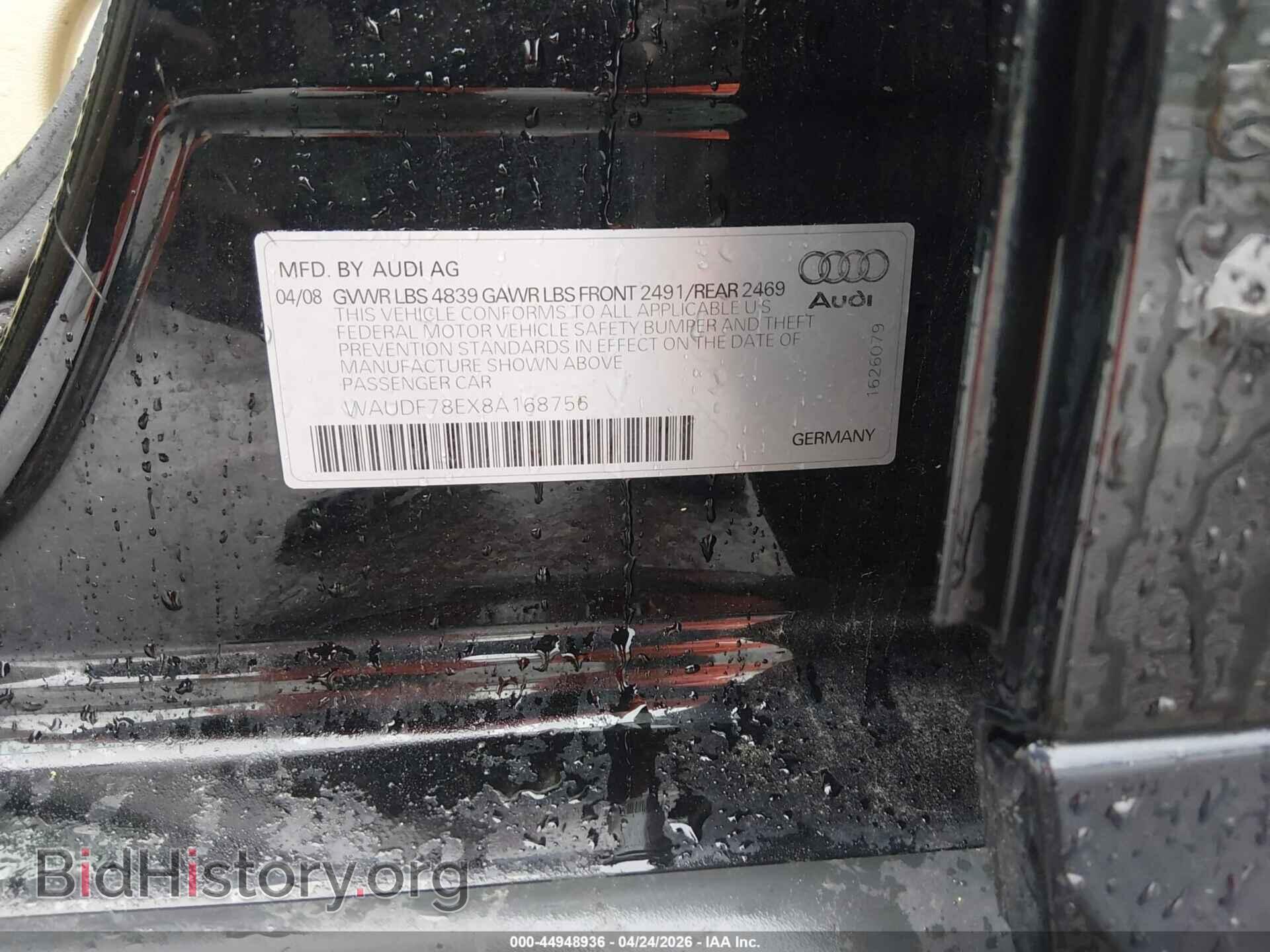 2008 AUDI A4 - VIN: WAUDF78EX8A168756 - Фото 9