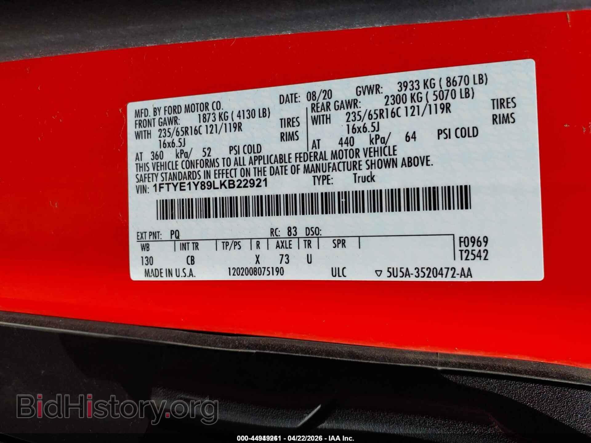 2020 FORD TRANSIT-150 - VIN: 1FTYE1Y89LKB22921 - Photo 9