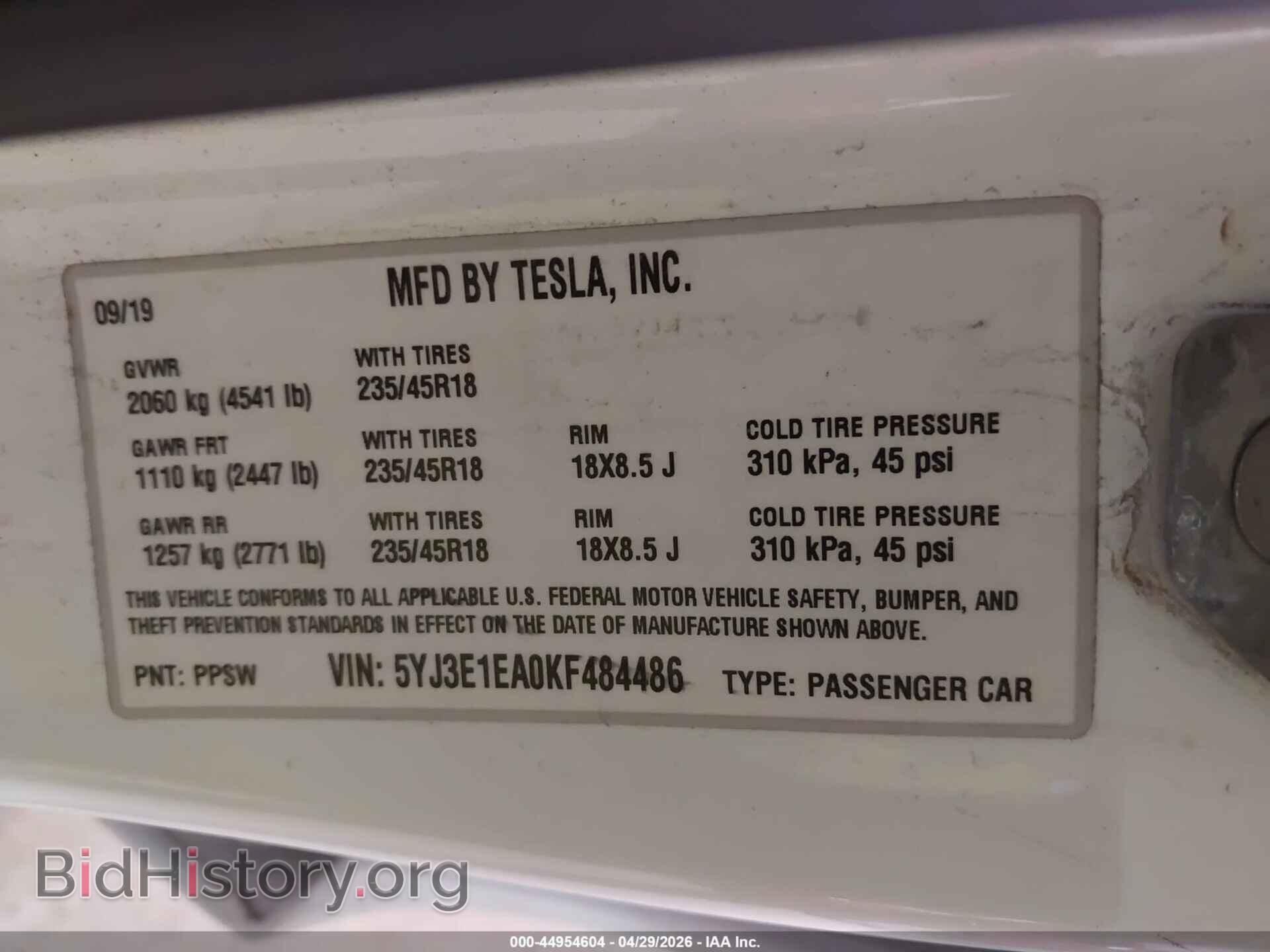 2019 TESLA MODEL 3 - VIN: 5YJ3E1EA0KF484486 - Photo 9