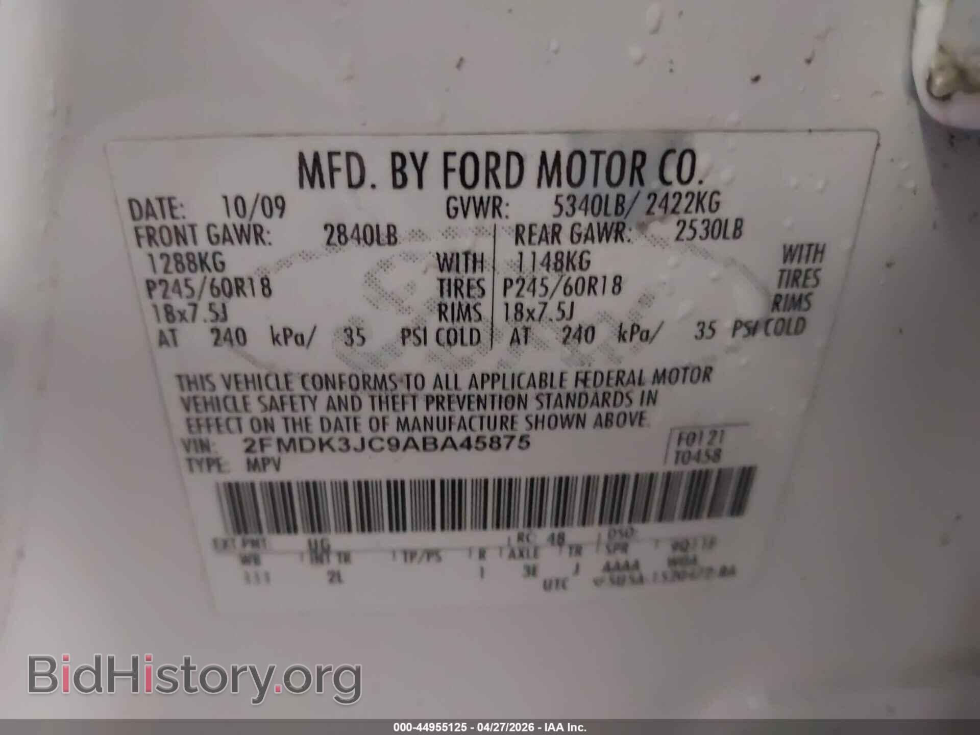 2010 FORD EDGE - VIN: 2FMDK3JC9ABA45875 - Photo 9