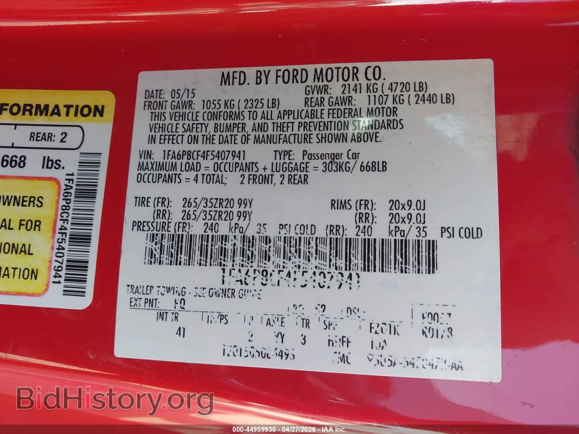 2015 FORD MUSTANG - VIN: 1FA6P8CF4F5407941 - Photo 9