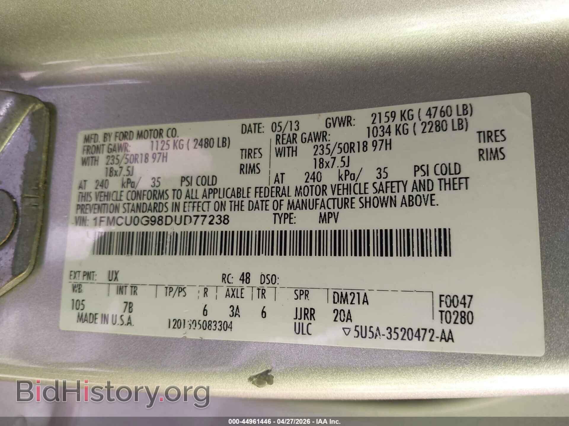 2013 FORD ESCAPE - VIN: 1FMCU0G98DUD77238 - Фото 9