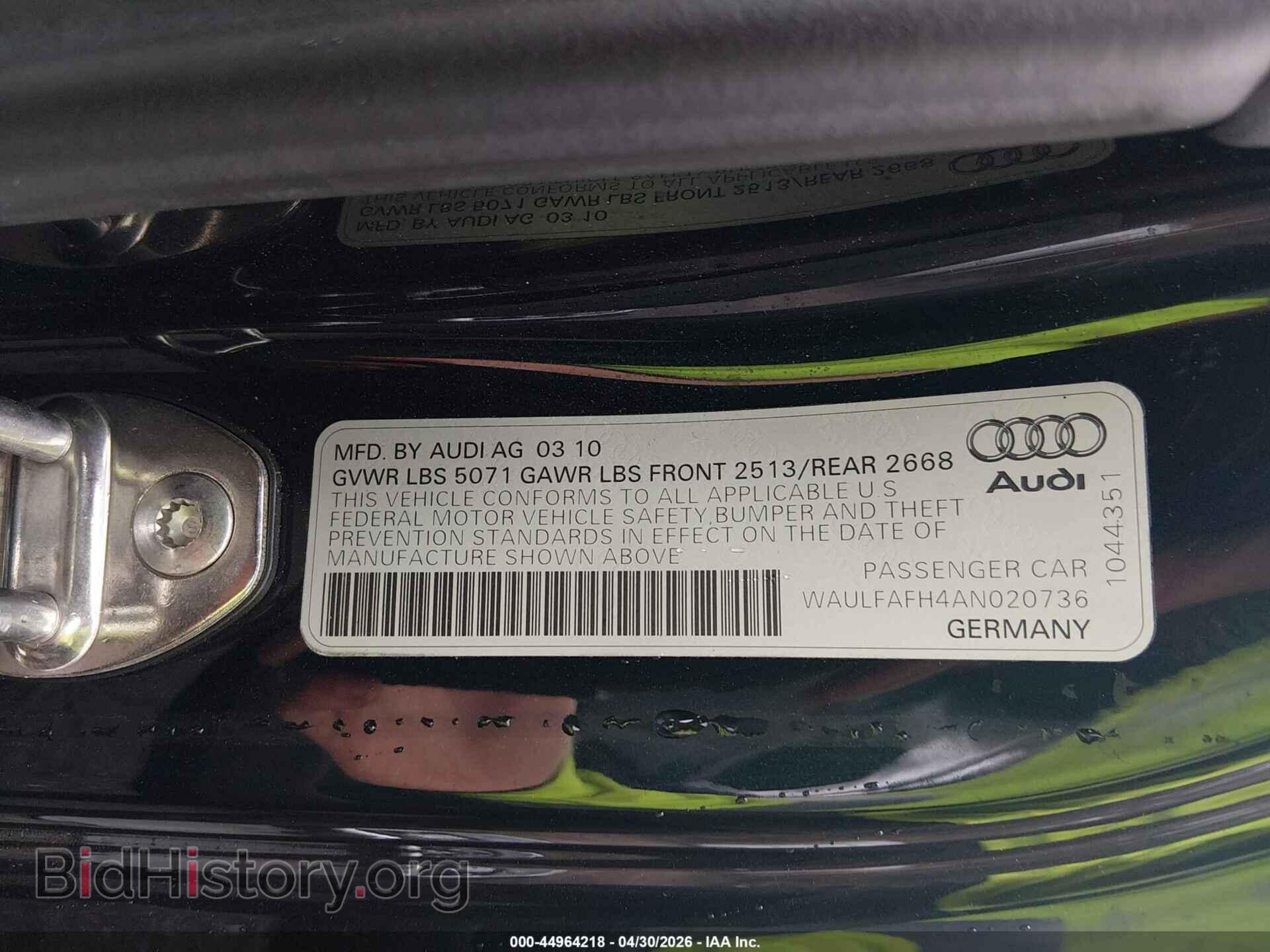 2010 AUDI A5 - VIN: WAULFAFH4AN020736 - Фото 9