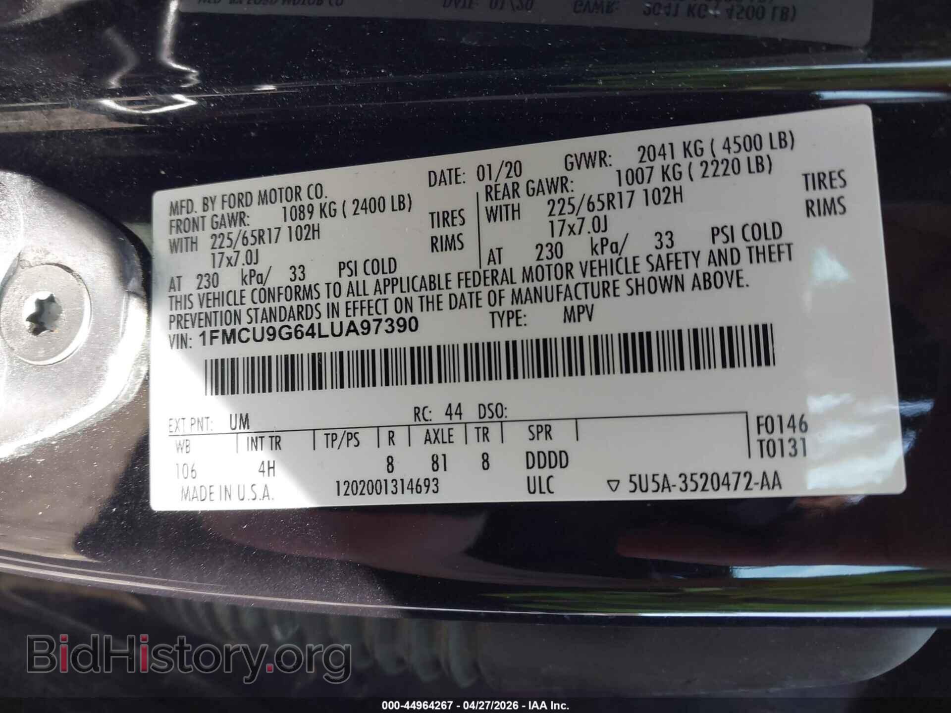 2020 FORD ESCAPE - VIN: 1FMCU9G64LUA97390 - Photo 9