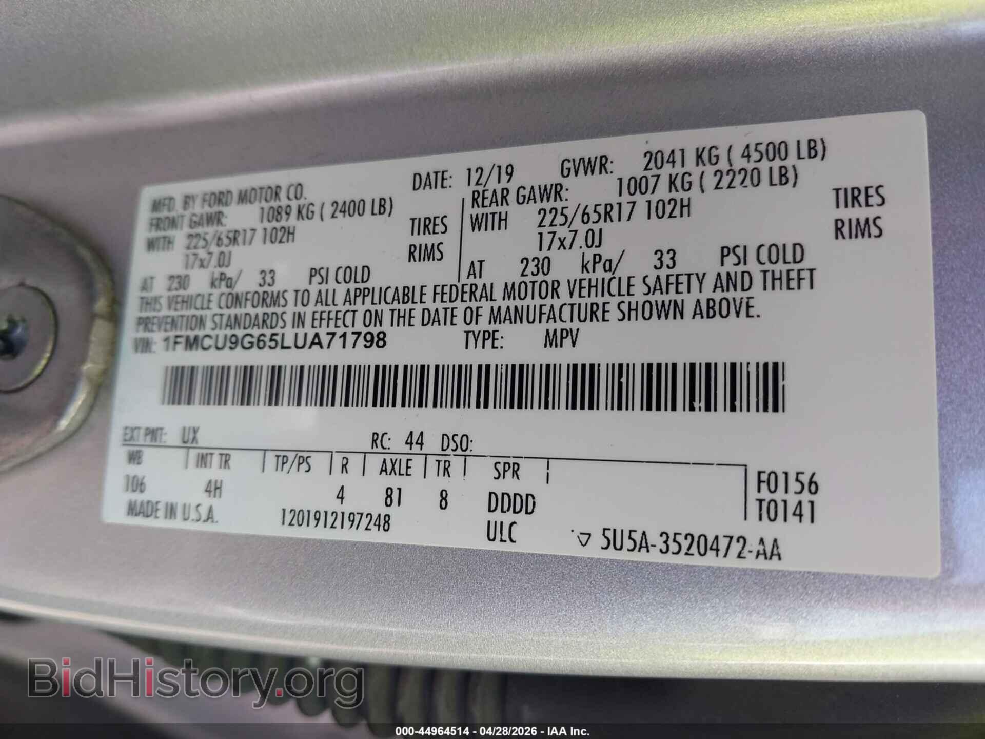 2020 FORD ESCAPE - VIN: 1FMCU9G65LUA71798 - Photo 9