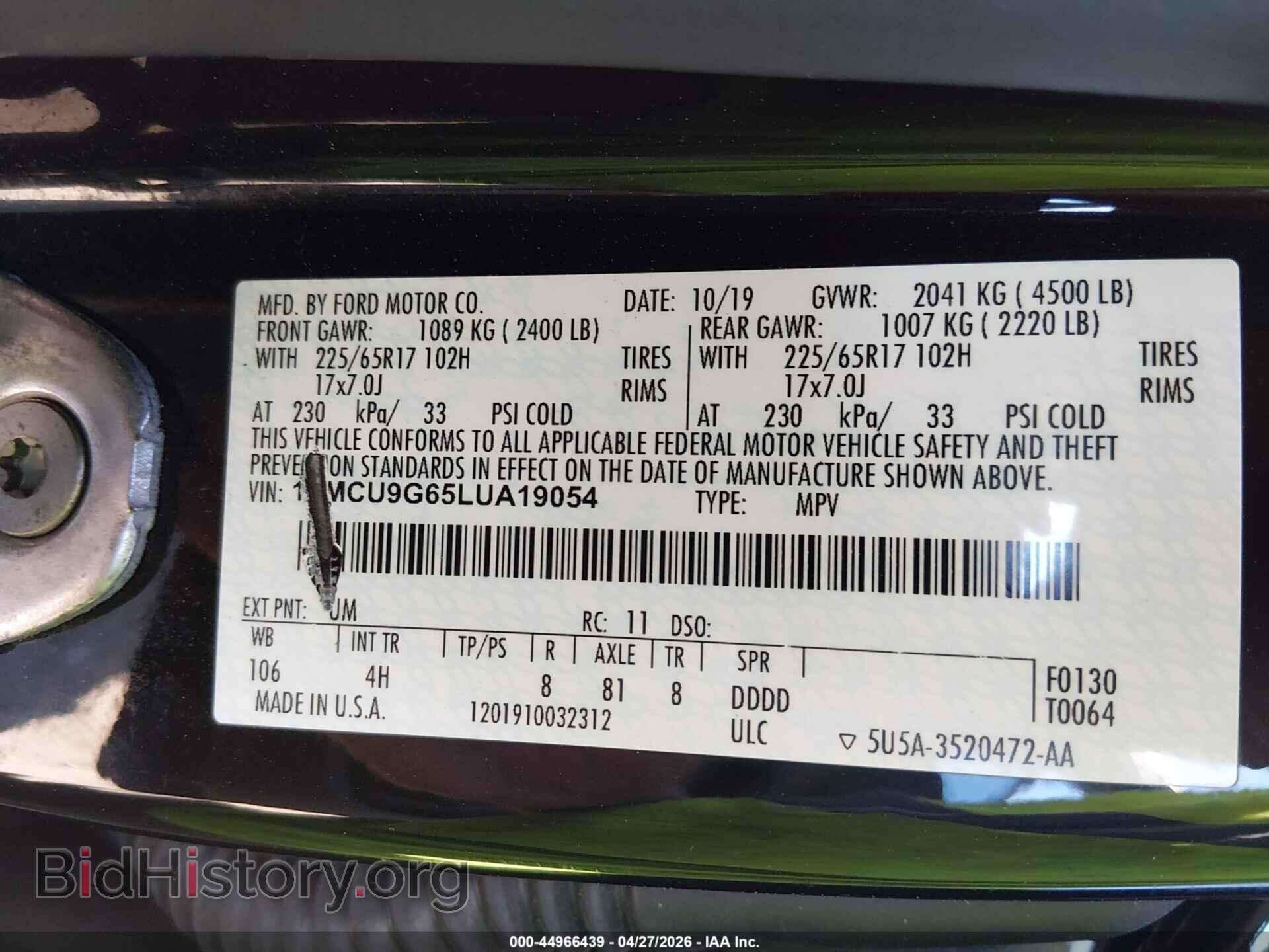 2020 FORD ESCAPE - VIN: 1FMCU9G65LUA19054 - Photo 9