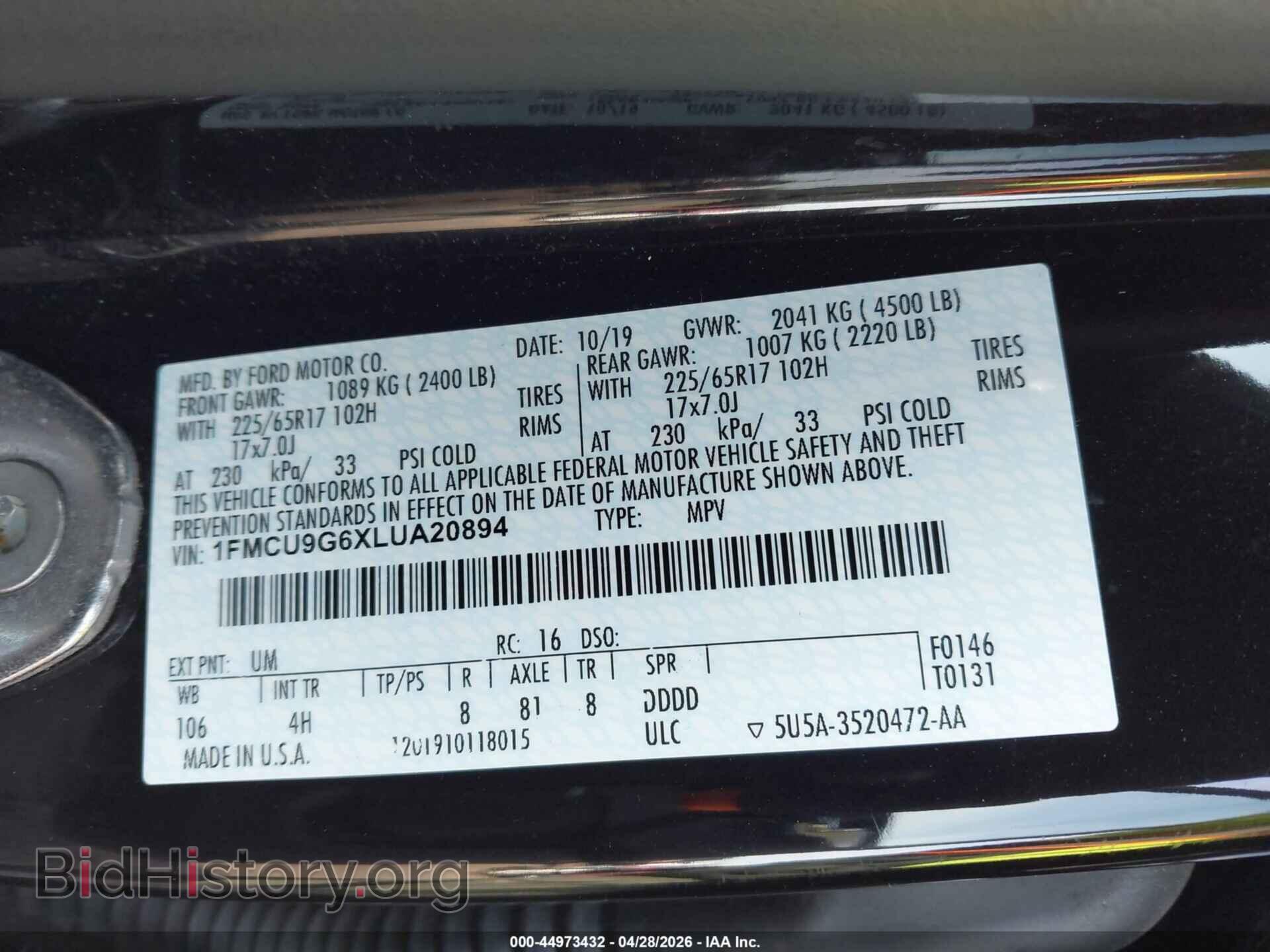 2020 FORD ESCAPE - VIN: 1FMCU9G6XLUA20894 - Photo 9
