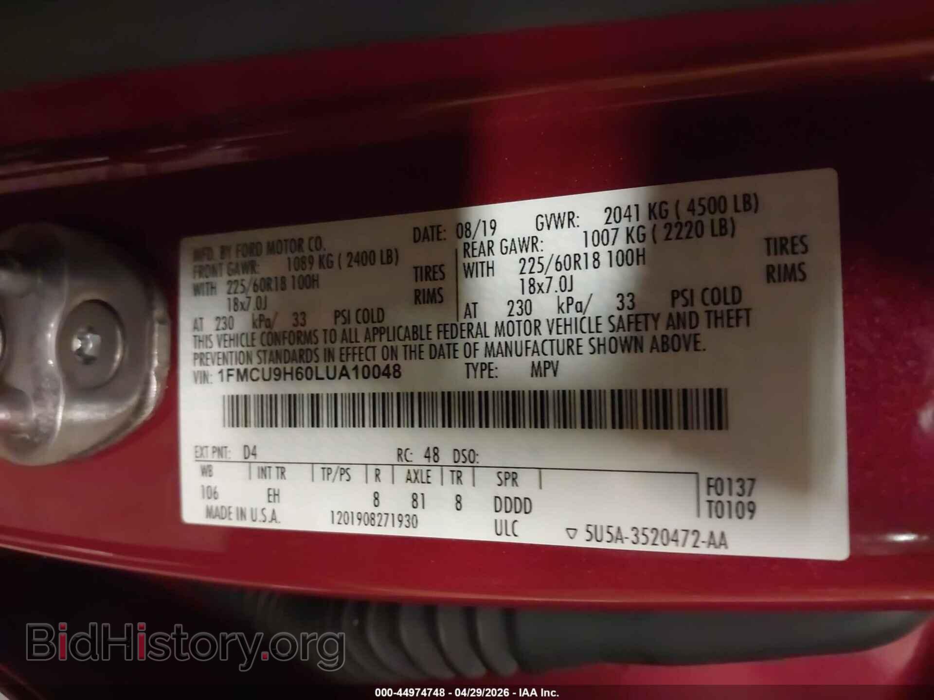 2020 FORD ESCAPE - VIN: 1FMCU9H60LUA10048 - Photo 9