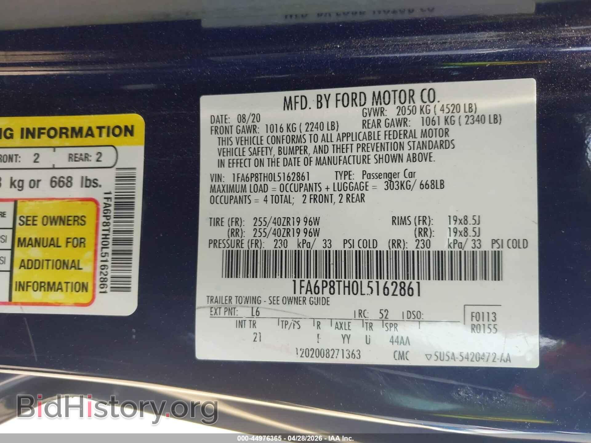 2020 FORD MUSTANG - VIN: 1FA6P8TH0L5162861 - Фото 9