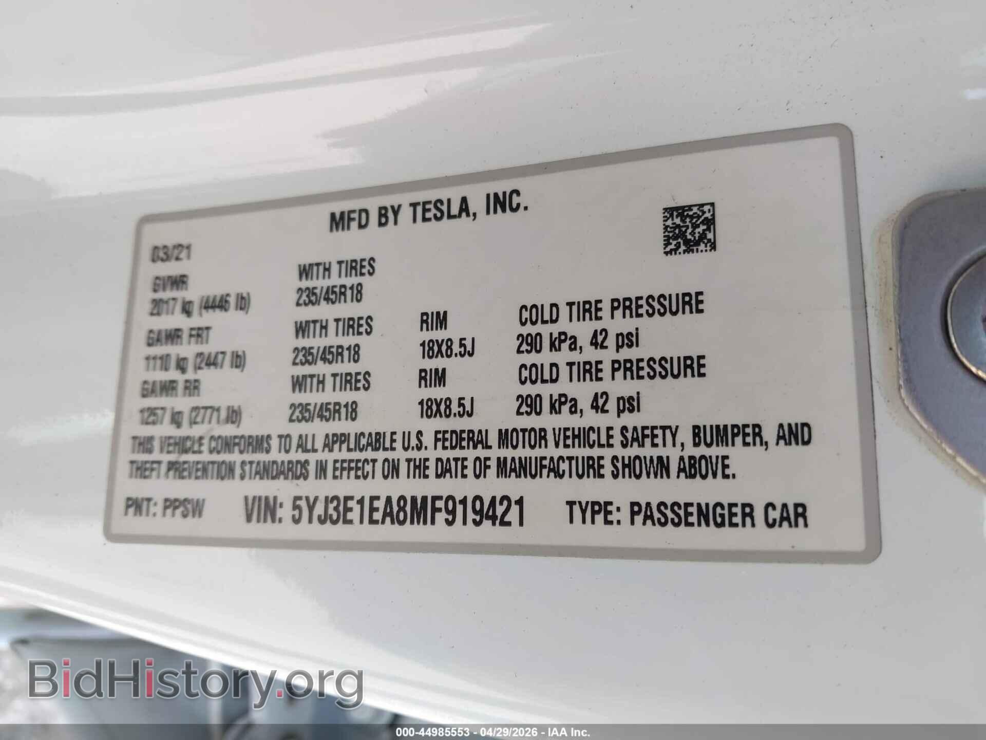 2021 TESLA MODEL 3 - VIN: 5YJ3E1EA8MF919421 - Фото 9